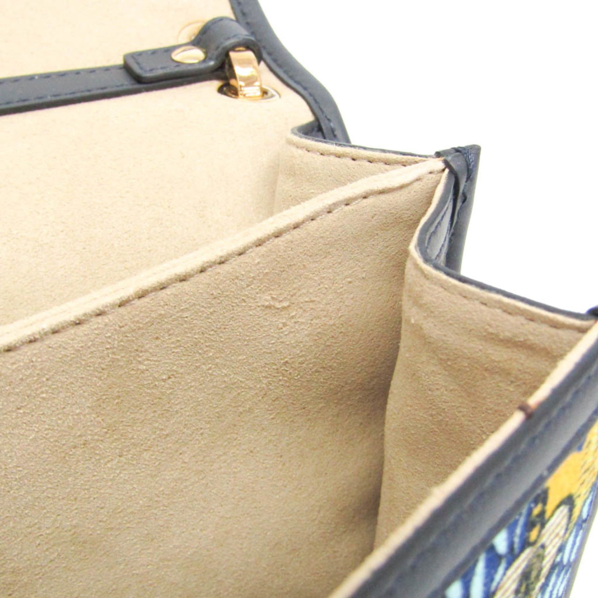 Fendi Fendi KAN I 8BT283 Women's Velvet,Leather Handbag,Shoulder Bag Light Blue,Navy,Yellow Size ONE SIZE - 12 Thumbnail