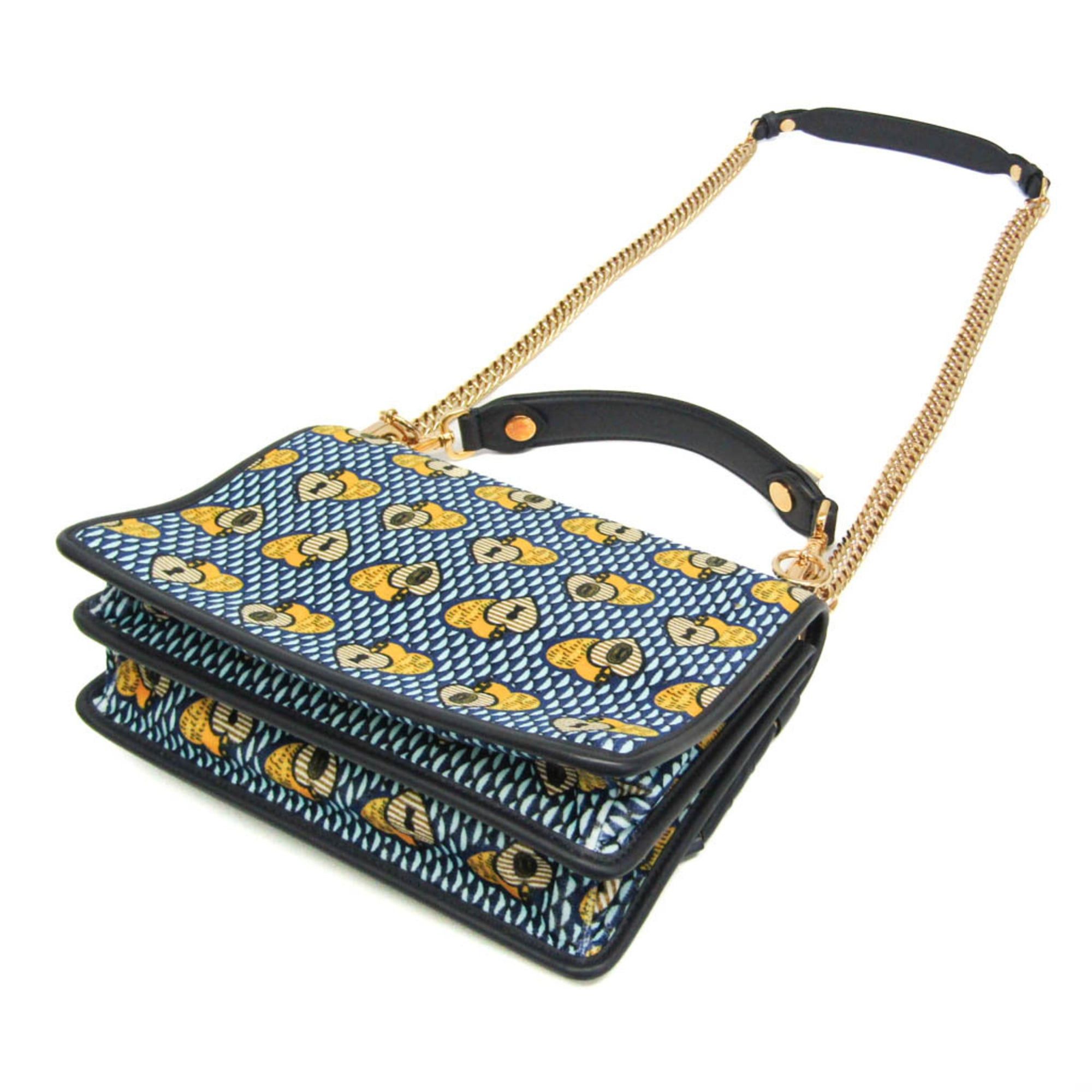 Fendi Fendi KAN I 8BT283 Women's Velvet,Leather Handbag,Shoulder Bag Light Blue,Navy,Yellow Size ONE SIZE - 3 Thumbnail
