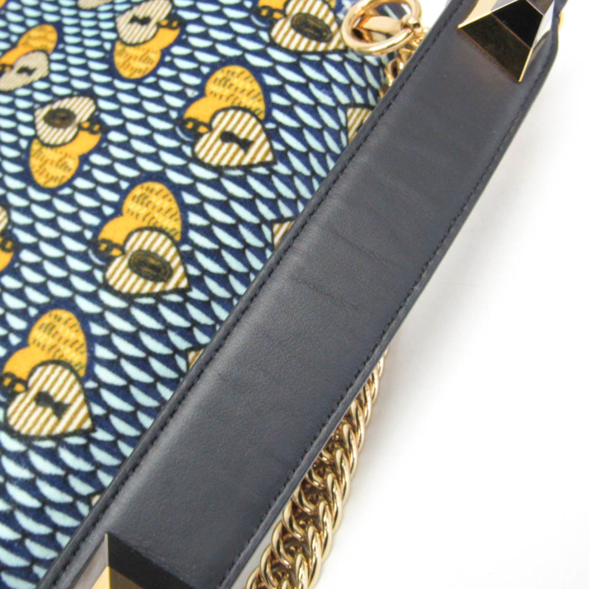 Fendi Fendi KAN I 8BT283 Women's Velvet,Leather Handbag,Shoulder Bag Light Blue,Navy,Yellow Size ONE SIZE - 9 Thumbnail