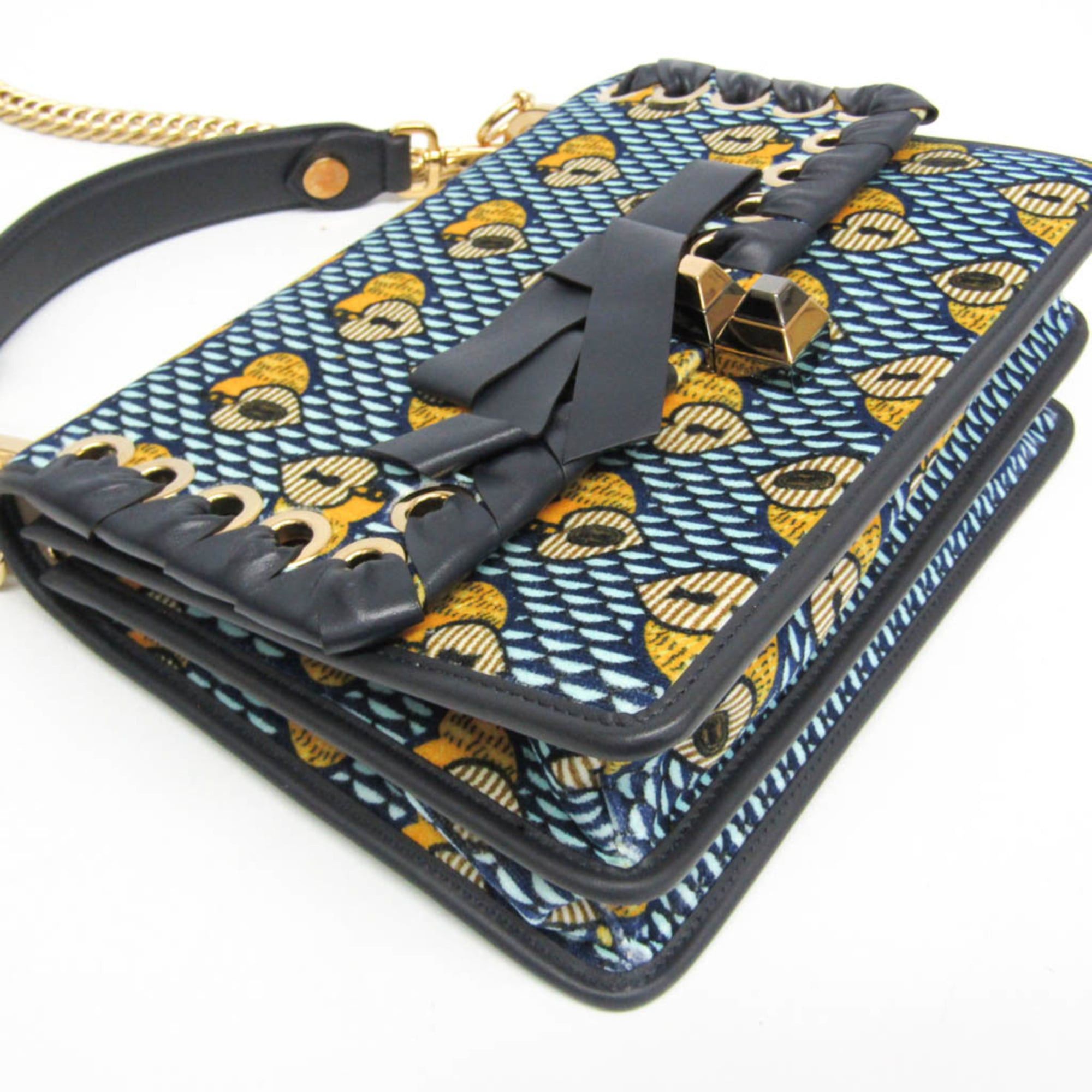 Fendi Fendi KAN I 8BT283 Women's Velvet,Leather Handbag,Shoulder Bag Light Blue,Navy,Yellow Size ONE SIZE - 5 Thumbnail