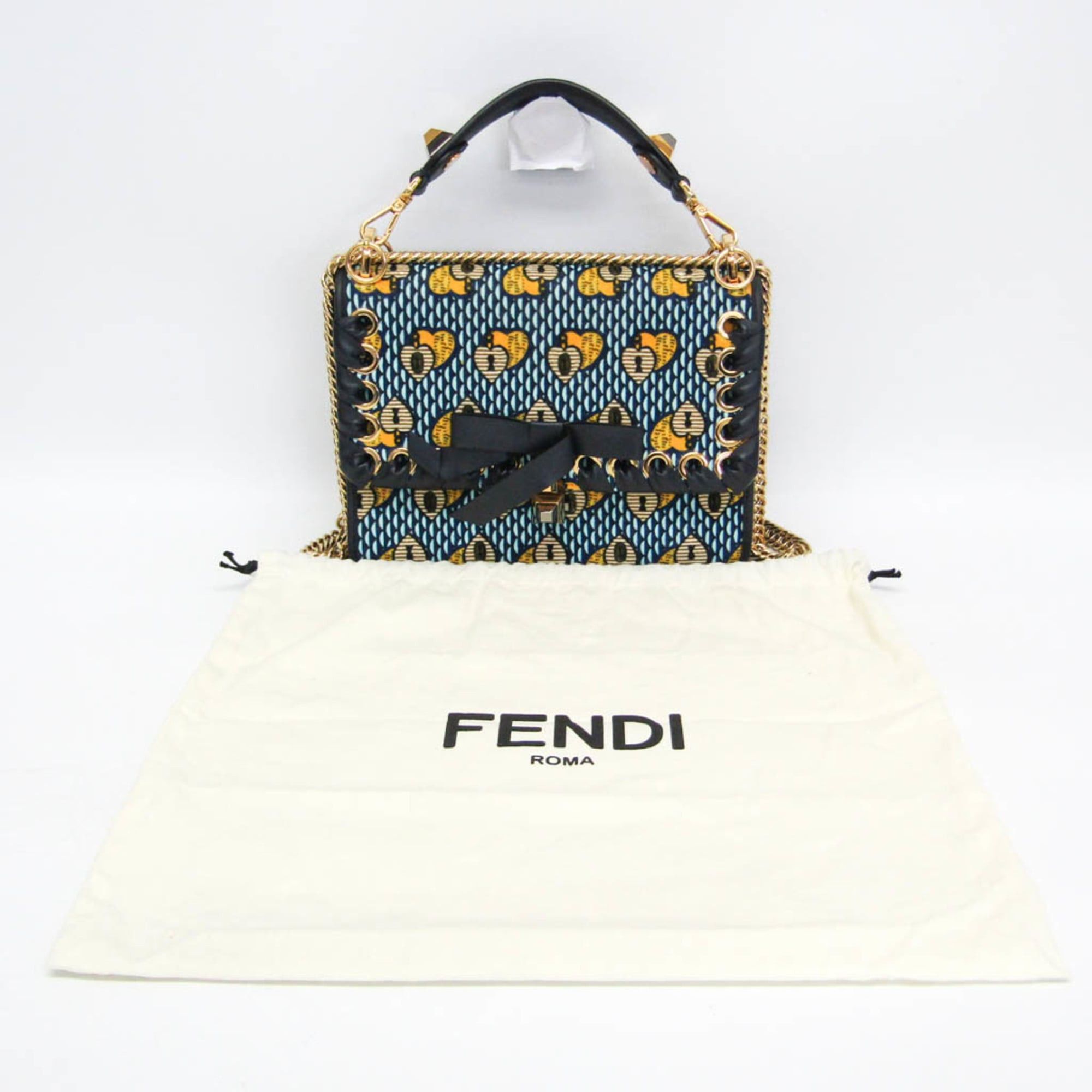 Fendi Fendi KAN I 8BT283 Women's Velvet,Leather Handbag,Shoulder Bag Light Blue,Navy,Yellow Size ONE SIZE - 2 Thumbnail