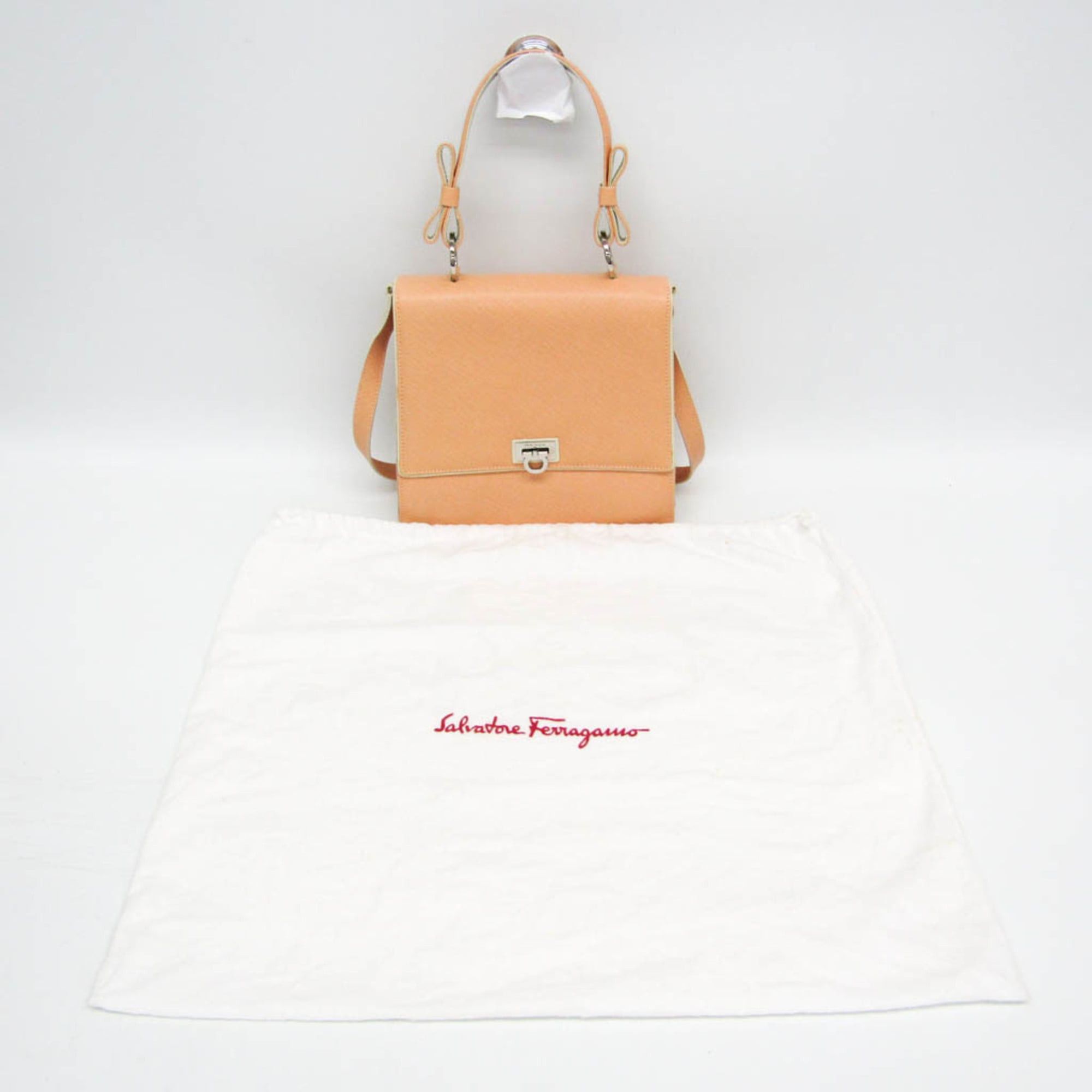 Salvatore Ferragamo Salvatore Ferragamo Gancini Vara Ribbon Handle BW-21 6852 Women's Leather Handbag,Shoulder Bag Pale Orange Size ONE SIZE - 2 Thumbnail