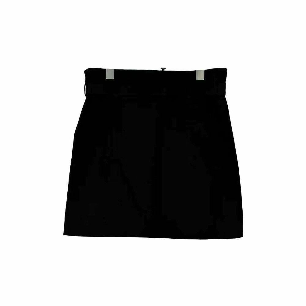 Prada Prada Black Logo Metal Buckle Mini Skirt Size 40" / US 18 - 2 Thumbnail