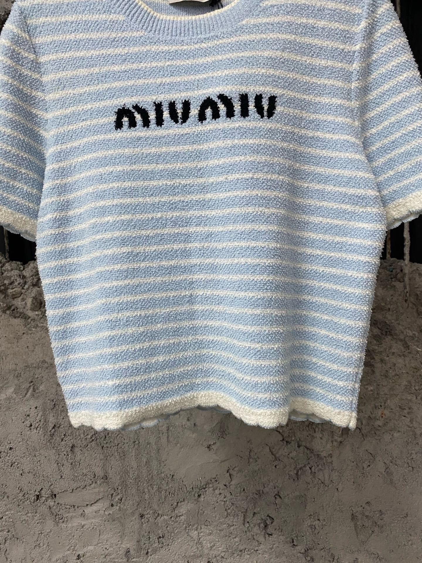 Miu Miu miumiu blue and white striped short sleeve Size M / US 6-8 / IT 42-44 - 4 Thumbnail