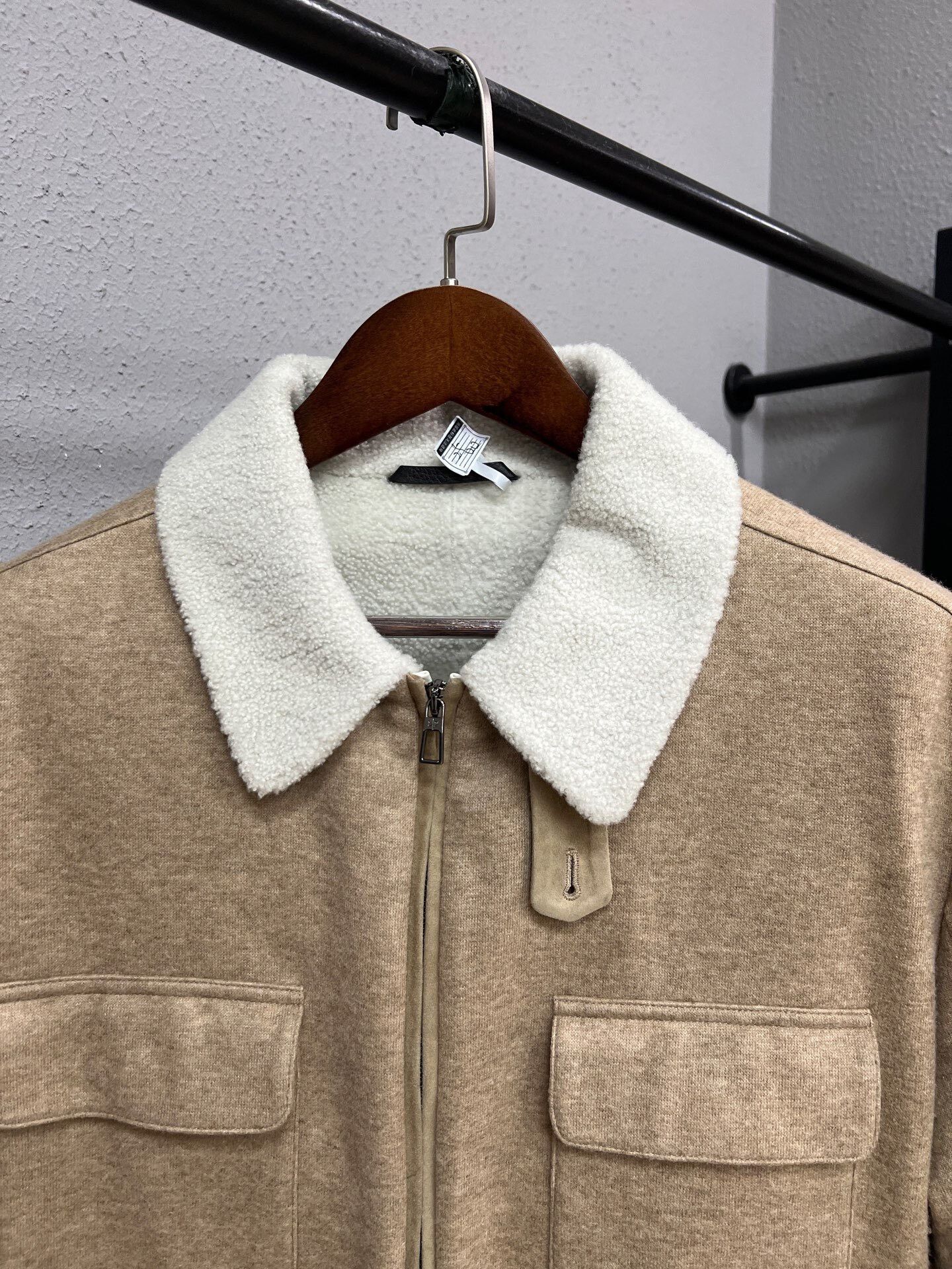 Loro Piana khaki cashmere shearling jacket Size US XL / EU 56 / 4 - 3 Thumbnail