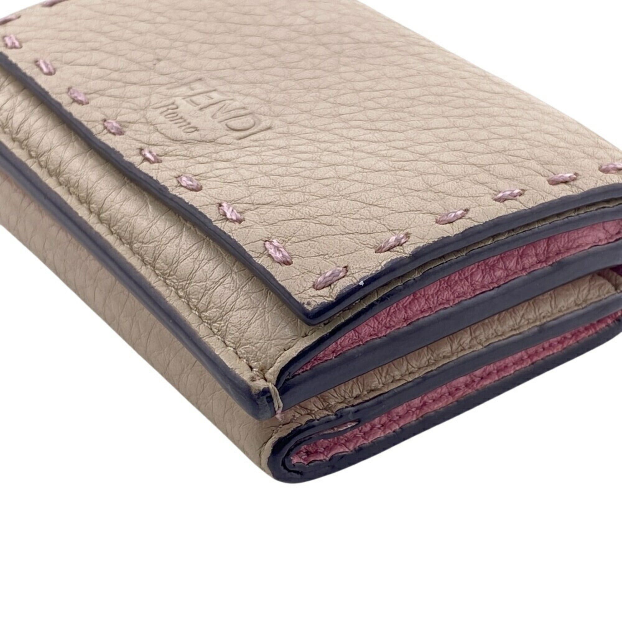 Fendi FENDI Selleria Compact Wallet, Tri-fold Beige, Women's Size ONE SIZE - 3 Thumbnail