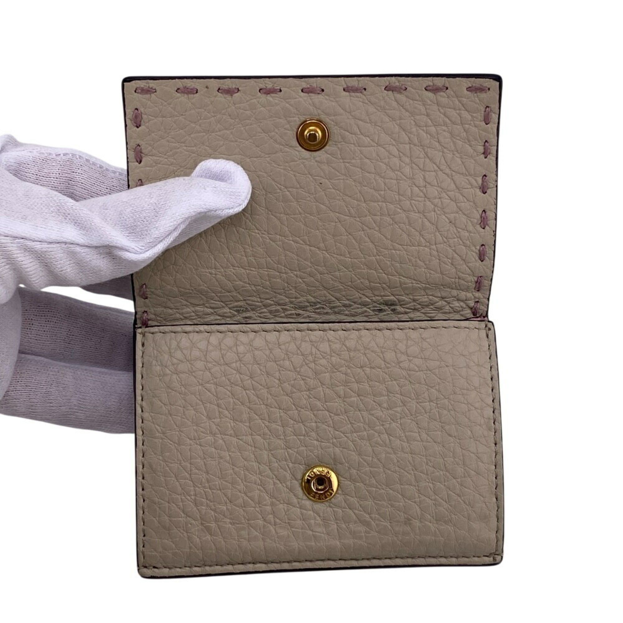 Fendi FENDI Selleria Compact Wallet, Tri-fold Beige, Women's Size ONE SIZE - 8 Thumbnail