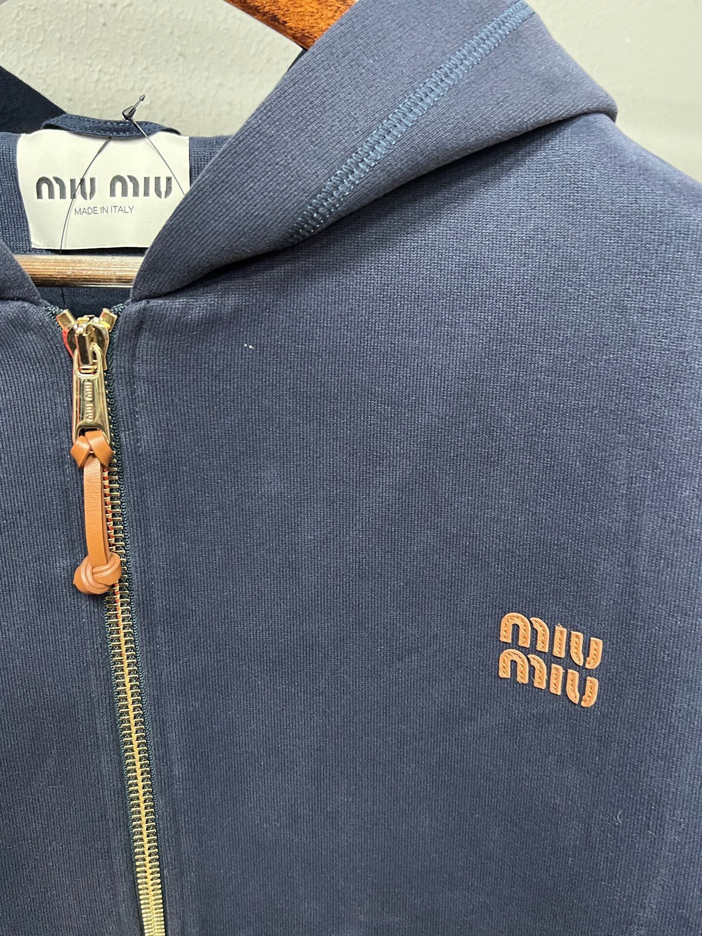 miumiu navy suede zip-up jacket