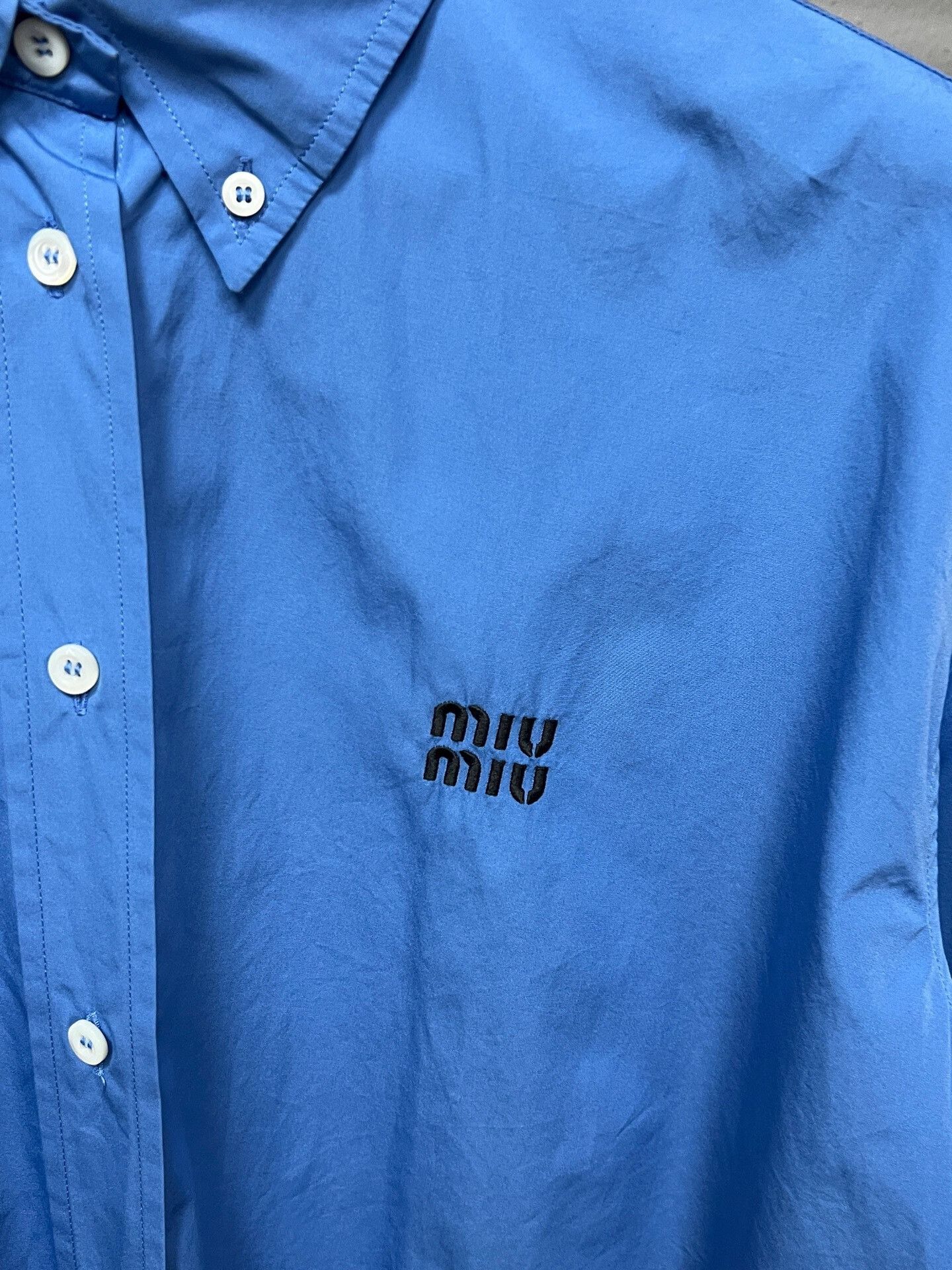 Miu Miu miu miu blue slogan cropped shirt Size L / US 10 / IT 46 - 3 Thumbnail