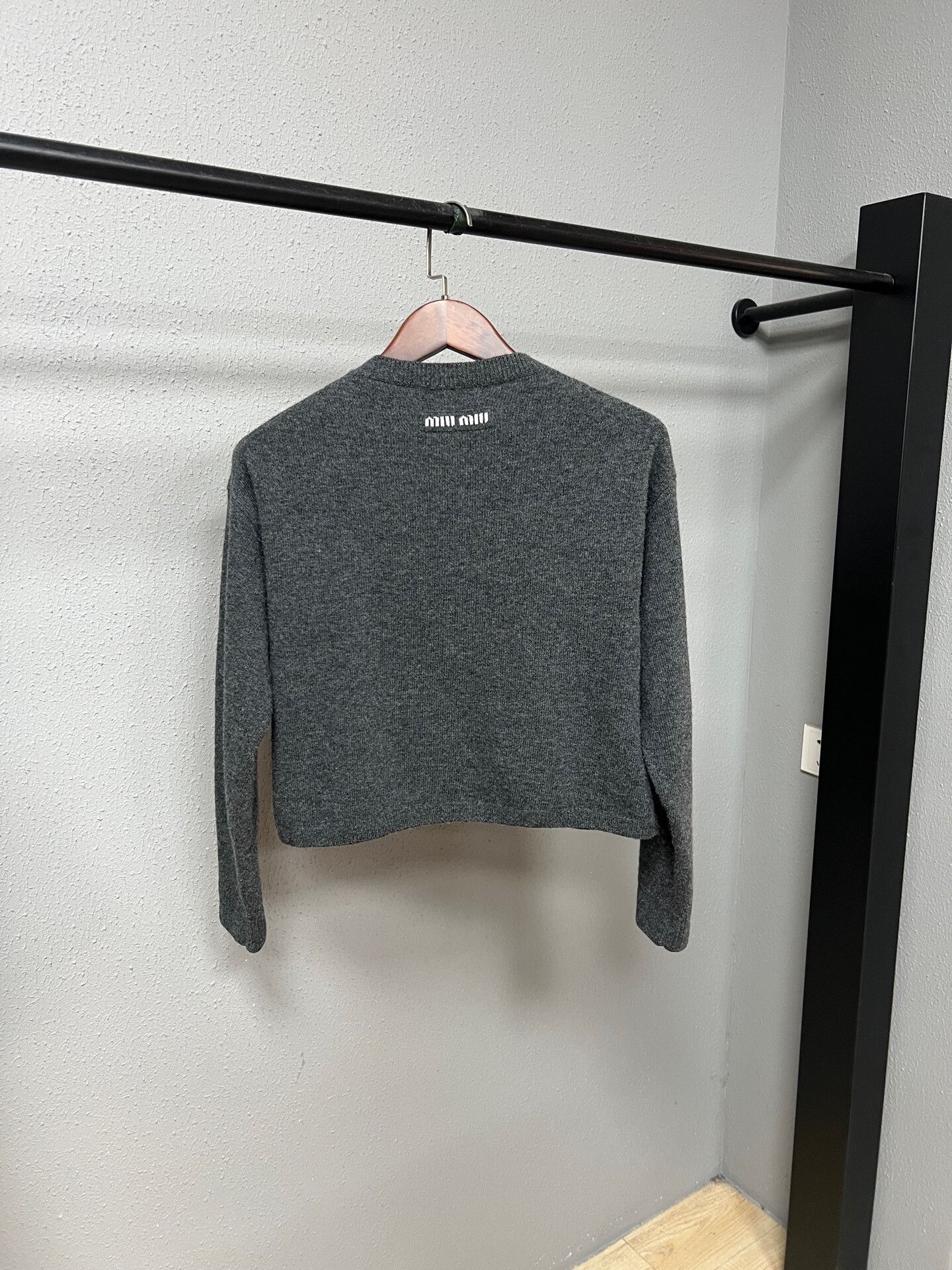 Miu Miu gray slogan cardigan by Miu Miu Size M / US 6-8 / IT 42-44 - 2 Thumbnail