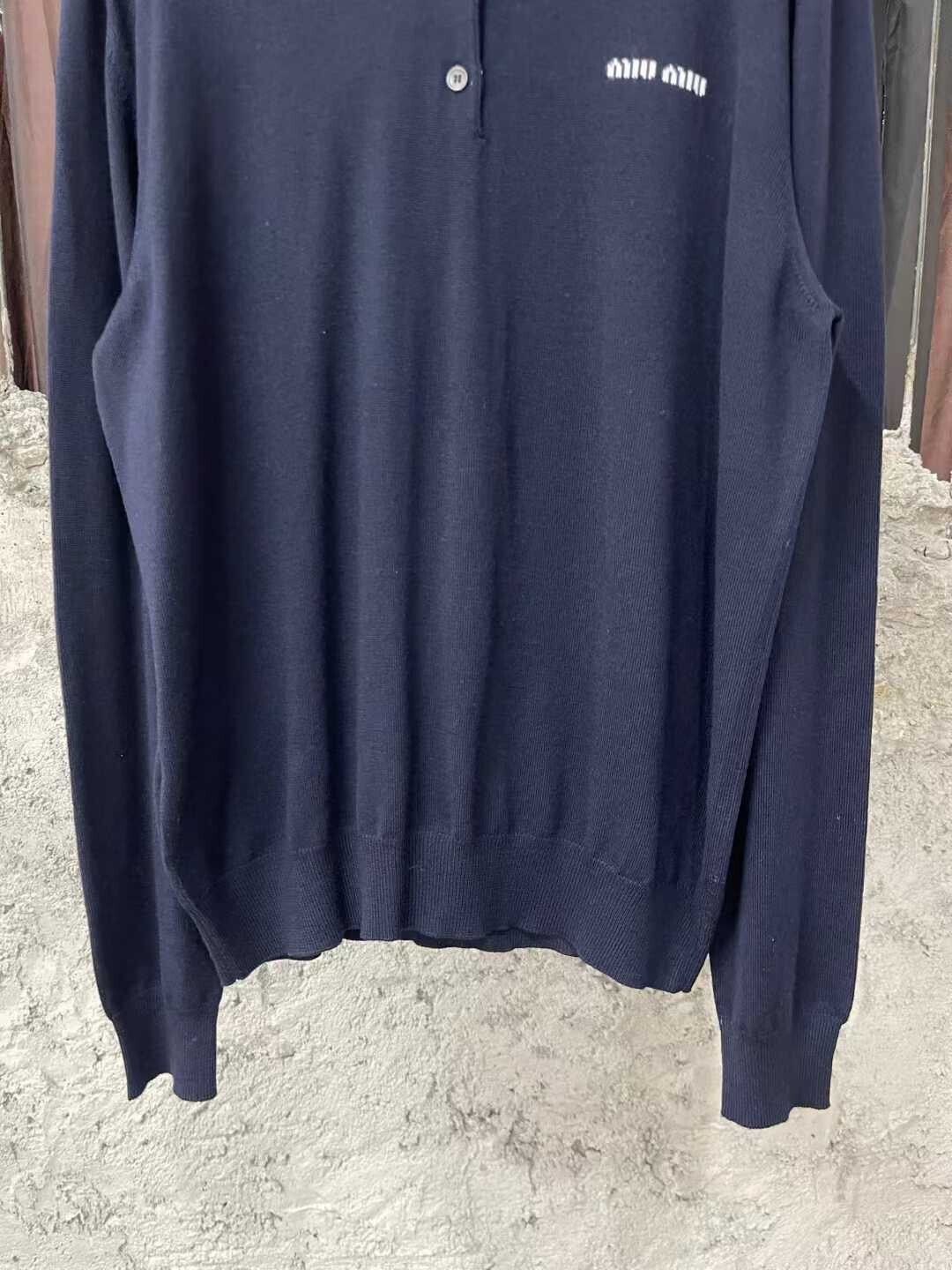 Miu Miu Miumiu Navy Long Sleeve Polo Shirt Size L / US 10 / IT 46 - 4 Thumbnail
