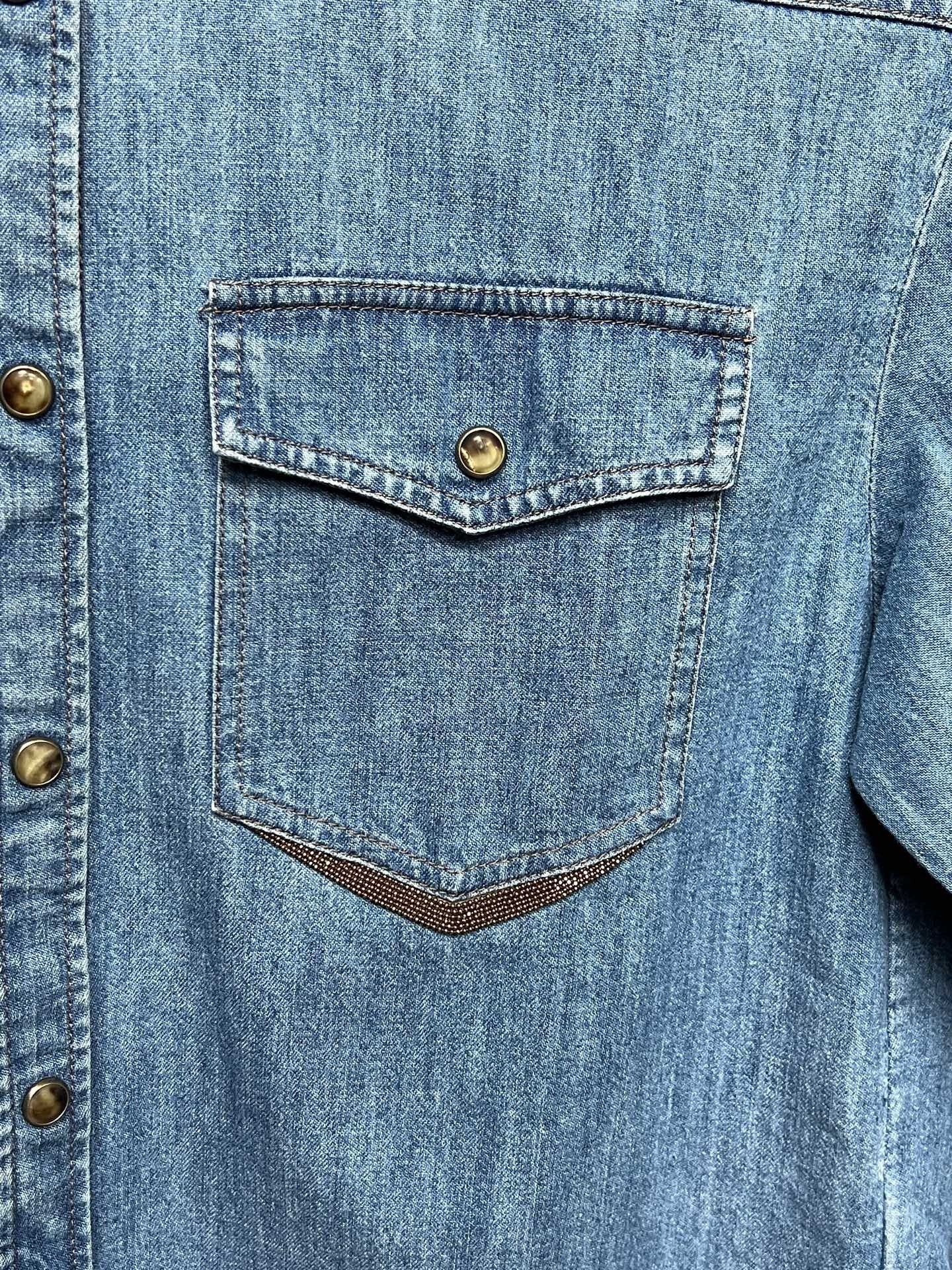 Brunello Cucinelli Brunello Cucinelli Beaded Denim Shirt Size L / US 10 / IT 46 - 3 Thumbnail