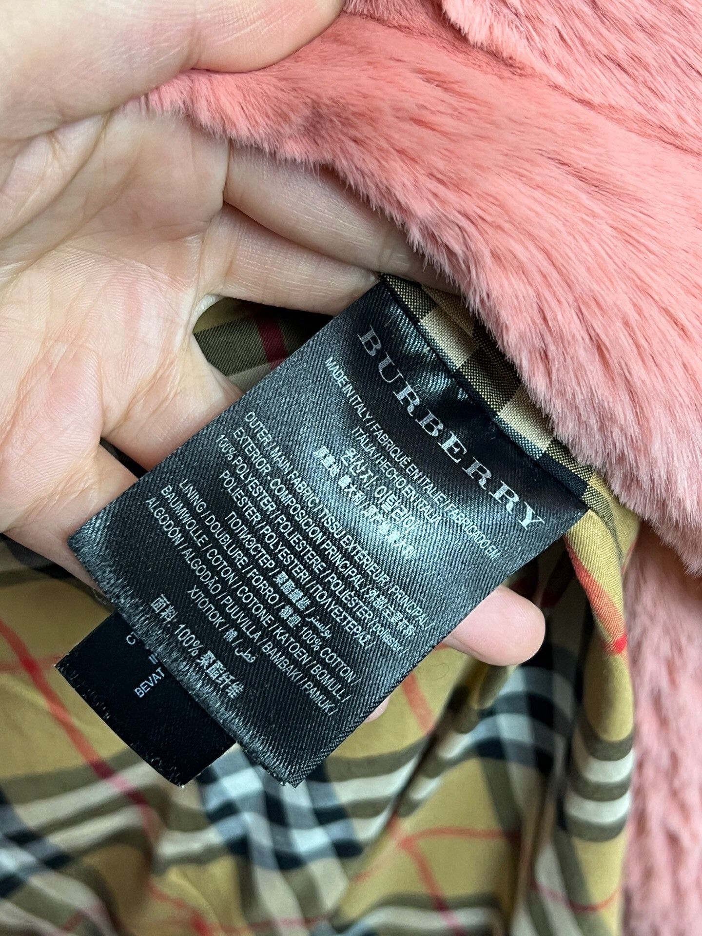 Burberry Burberry Pink Faux Fur Check Coat Size XS / US 0-2 / IT 36-38 - 5 Thumbnail