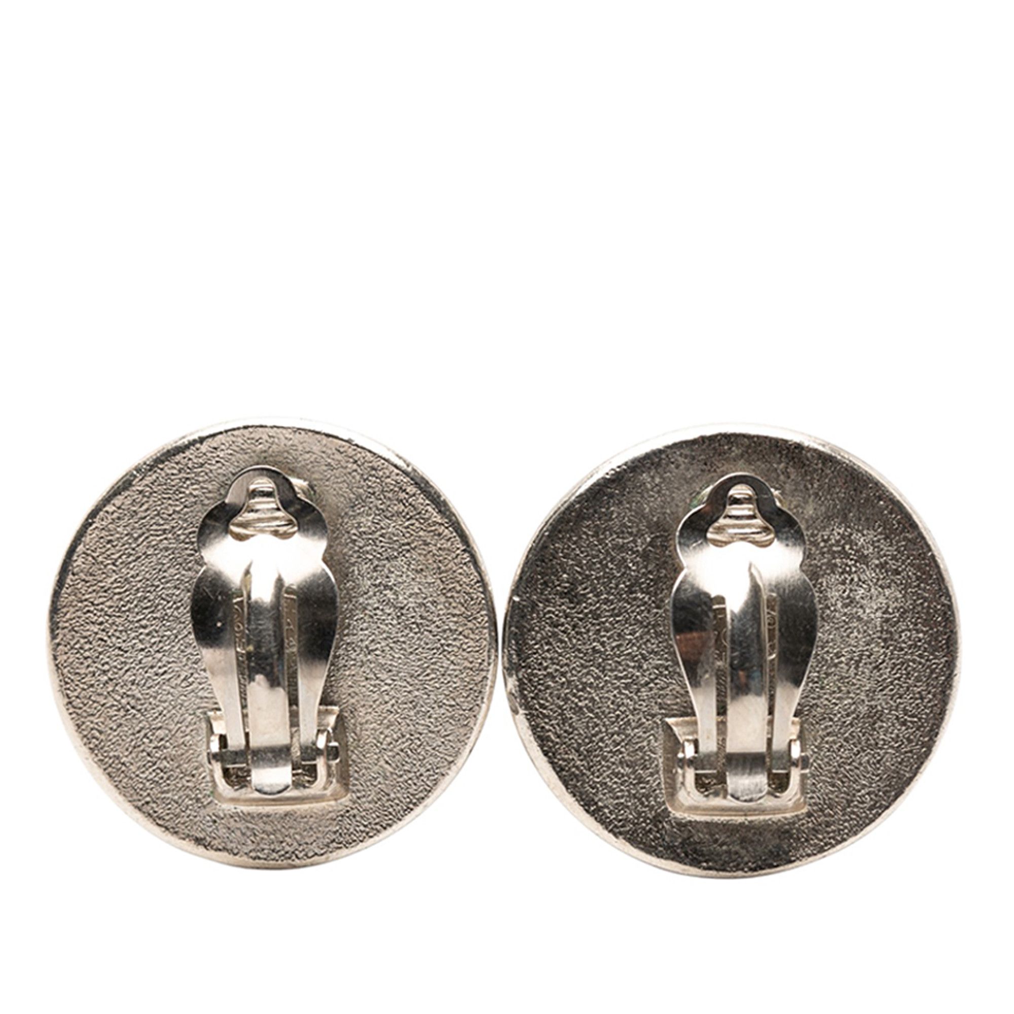 Chanel Chanel Silver Plated Resin CC Round Button Clip On Earrings Size ONE SIZE - 2 Thumbnail