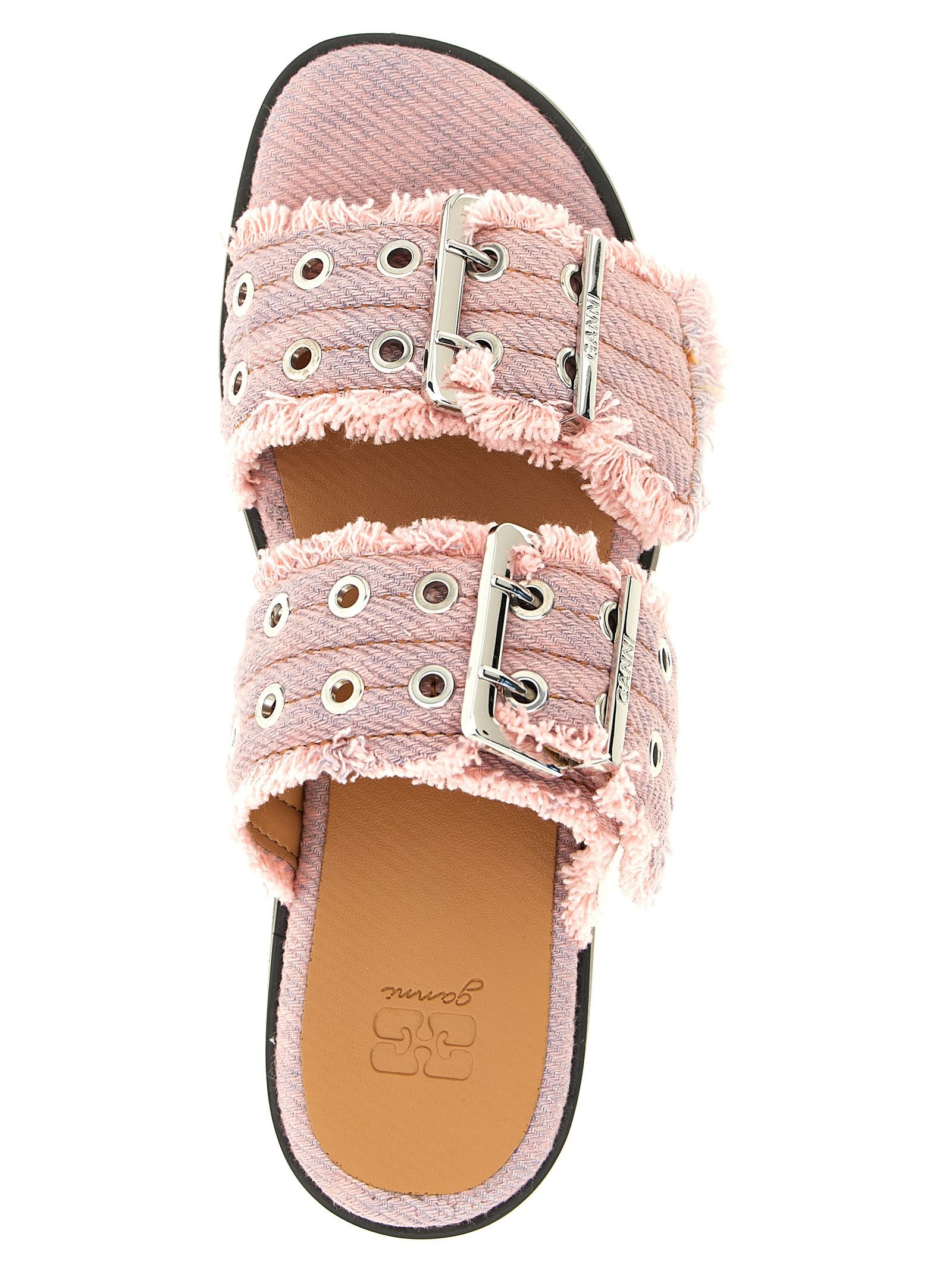 Ganni 'Feminine Buckle Fringed Denim' Sandals Size US 8 / IT 38 - 4 Thumbnail