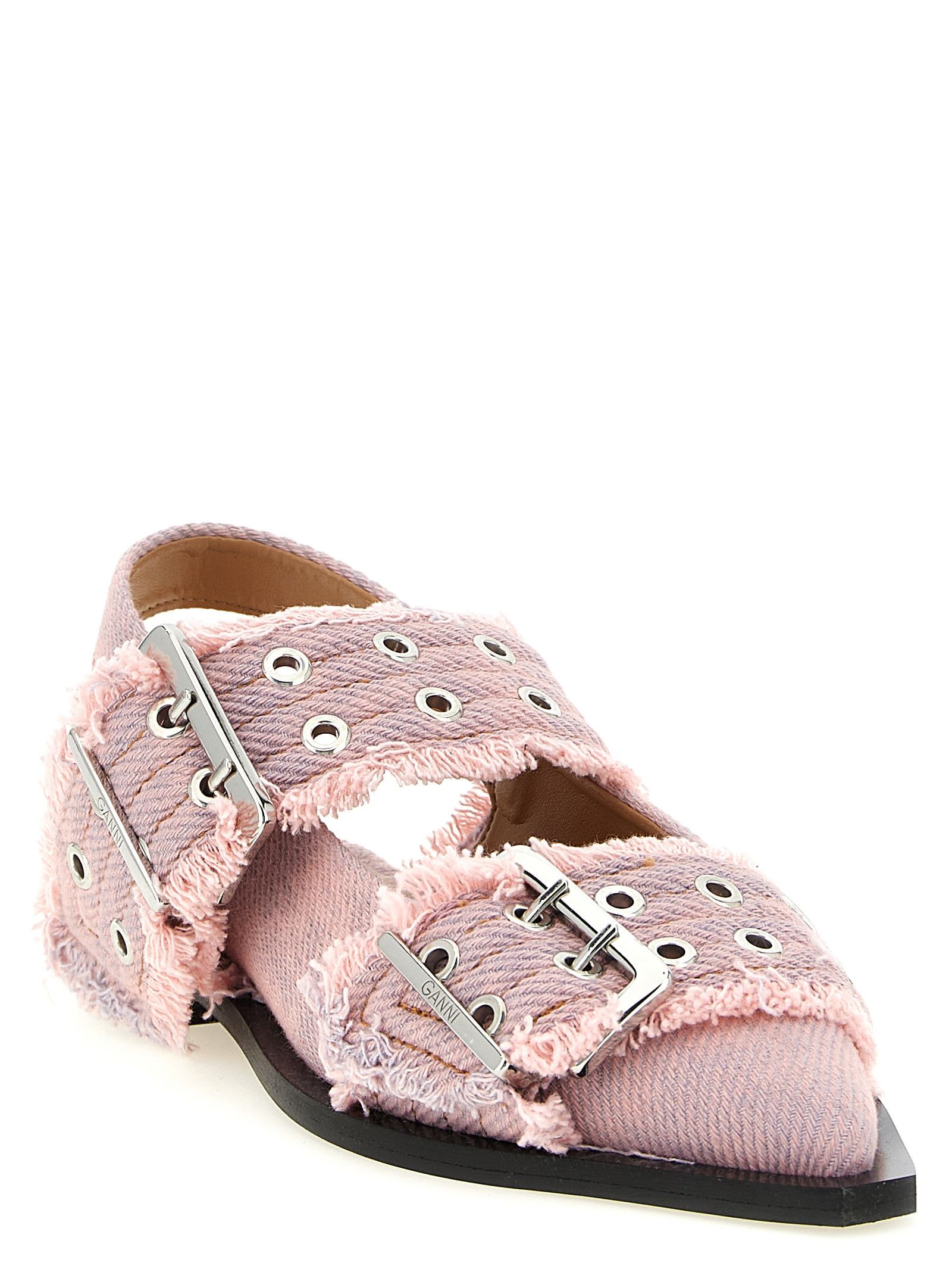 Ganni 'Feminine Buckle Fringed Denim' Slingback Size US 8 / IT 38 - 2 Thumbnail