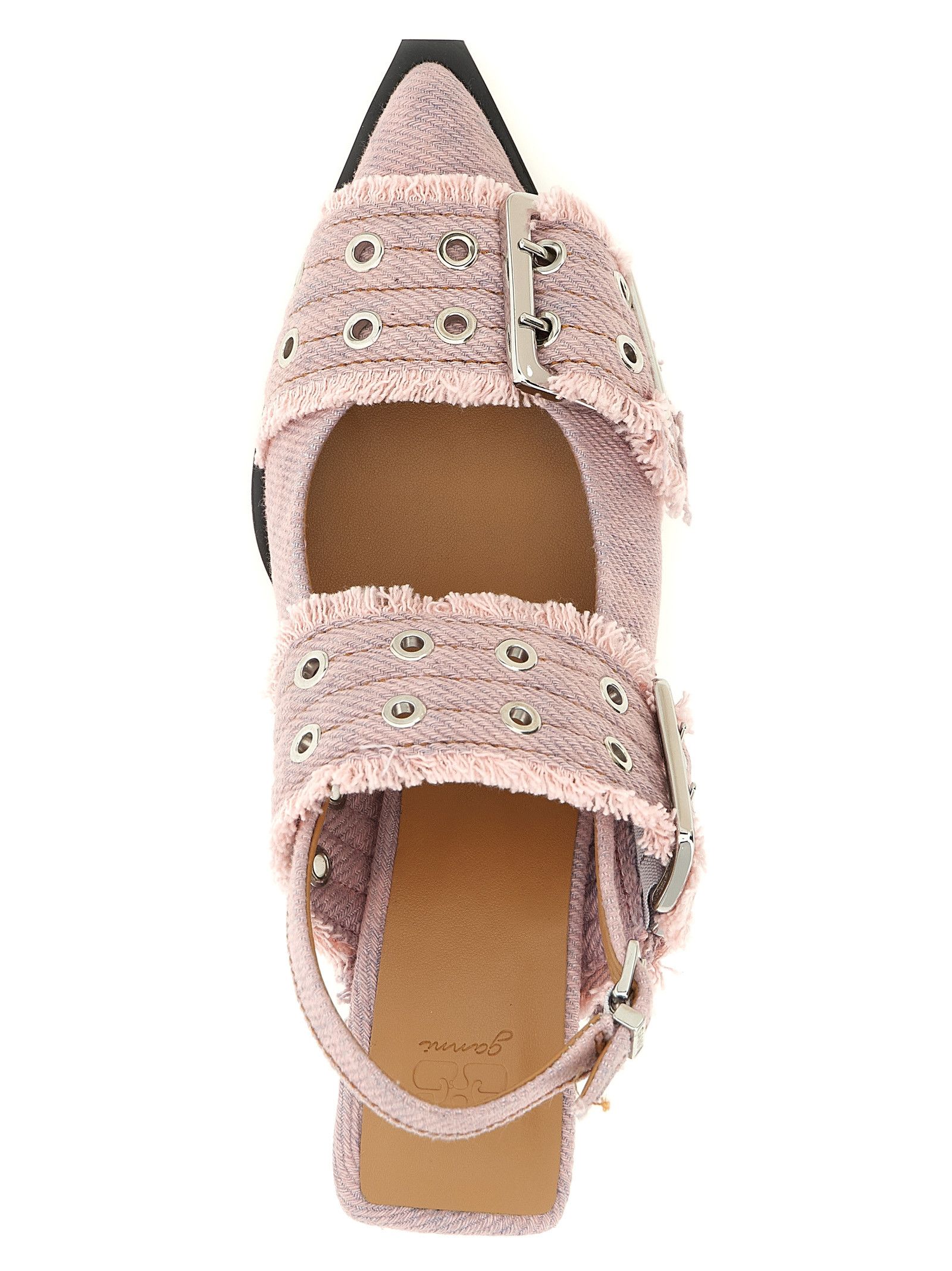 Ganni 'Feminine Buckle Fringed Denim' Slingback Size US 8 / IT 38 - 4 Thumbnail