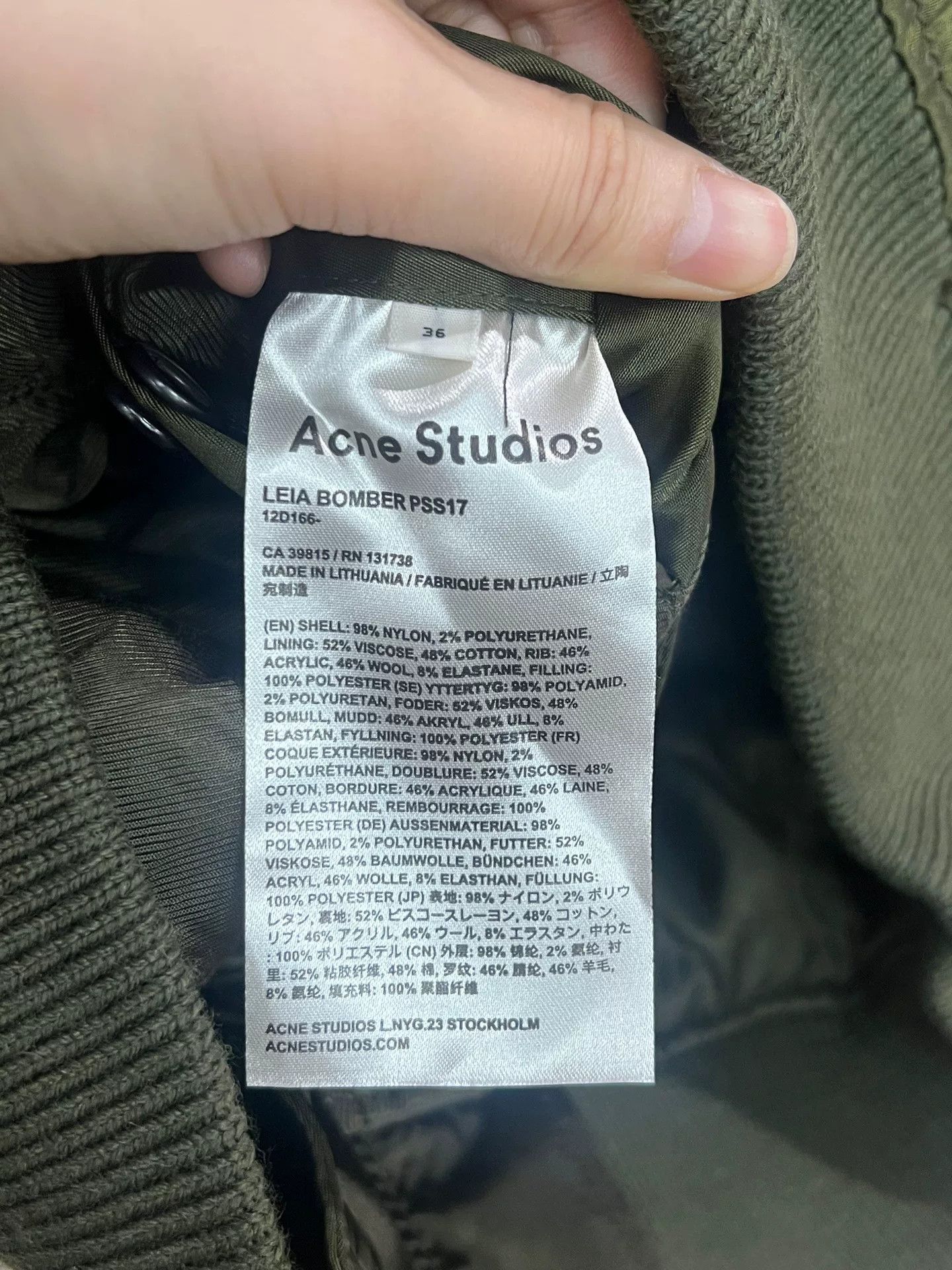 Acne Studios olive green bomber jacket from Acne Studios Size US S / EU 44-46 / 1 - 3 Thumbnail