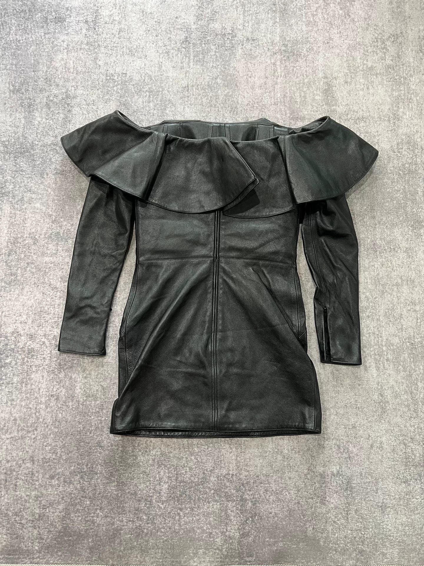 Saint Laurent Paris black leather ruffled dress by saint laurent Size S / US 4 / IT 40 - 2 Thumbnail