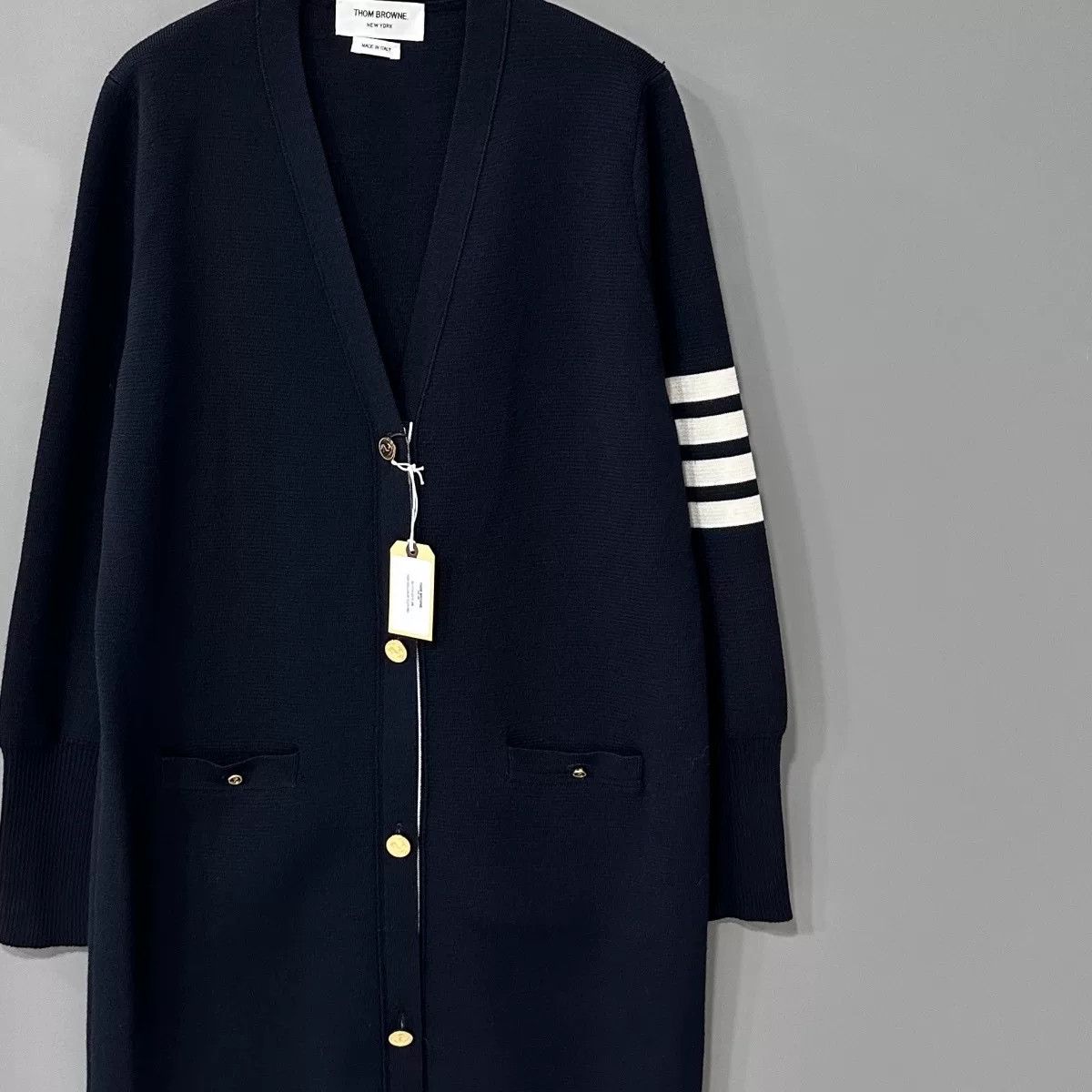 Thom Browne navy long cardigan with stripes by Thom Browne Size US M / EU 48-50 / 2 - 2 Thumbnail