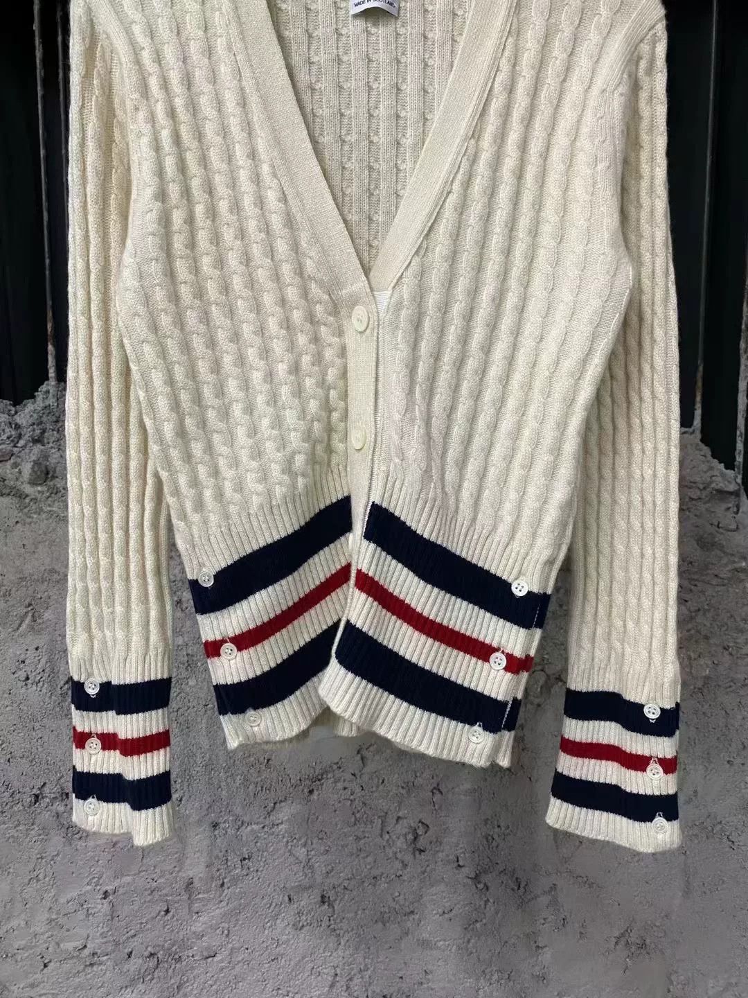Thom Browne thom browne cream striped knit cardigan Size US S / EU 44-46 / 1 - 4 Thumbnail