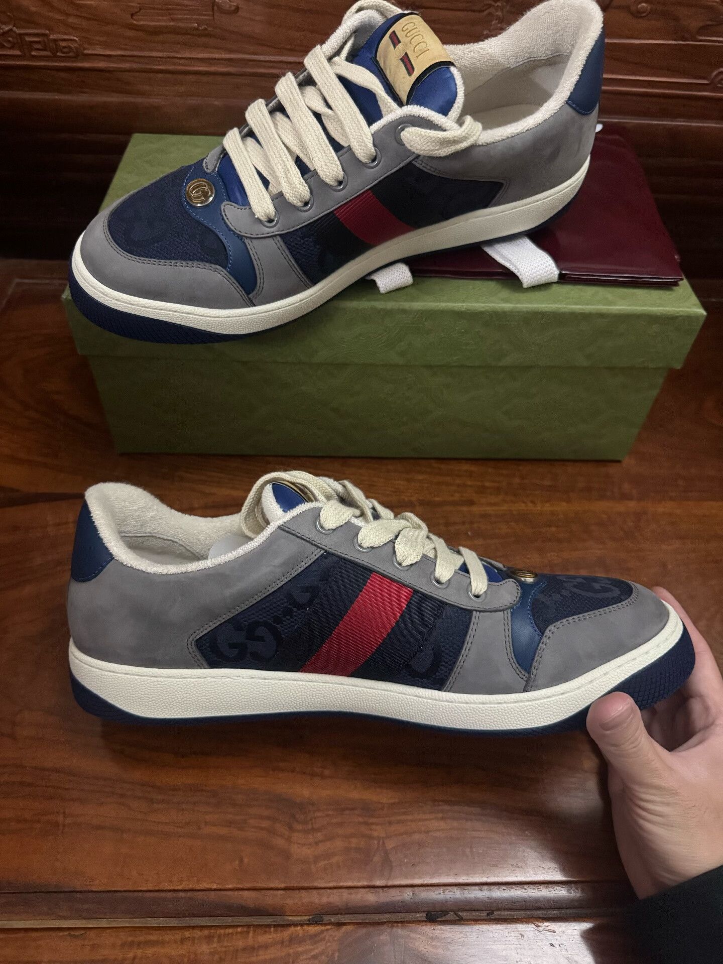 Gucci gucci gray blue dirty sneakers Size US 9 / EU 42 - 4 Thumbnail