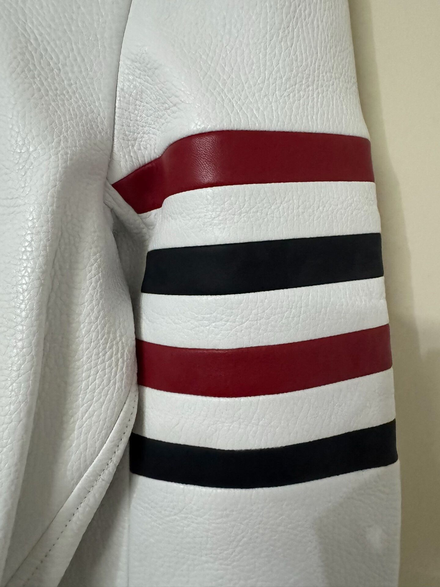 Thom Browne thom browne white leather jacket with stripes Size US M / EU 48-50 / 2 - 2 Thumbnail