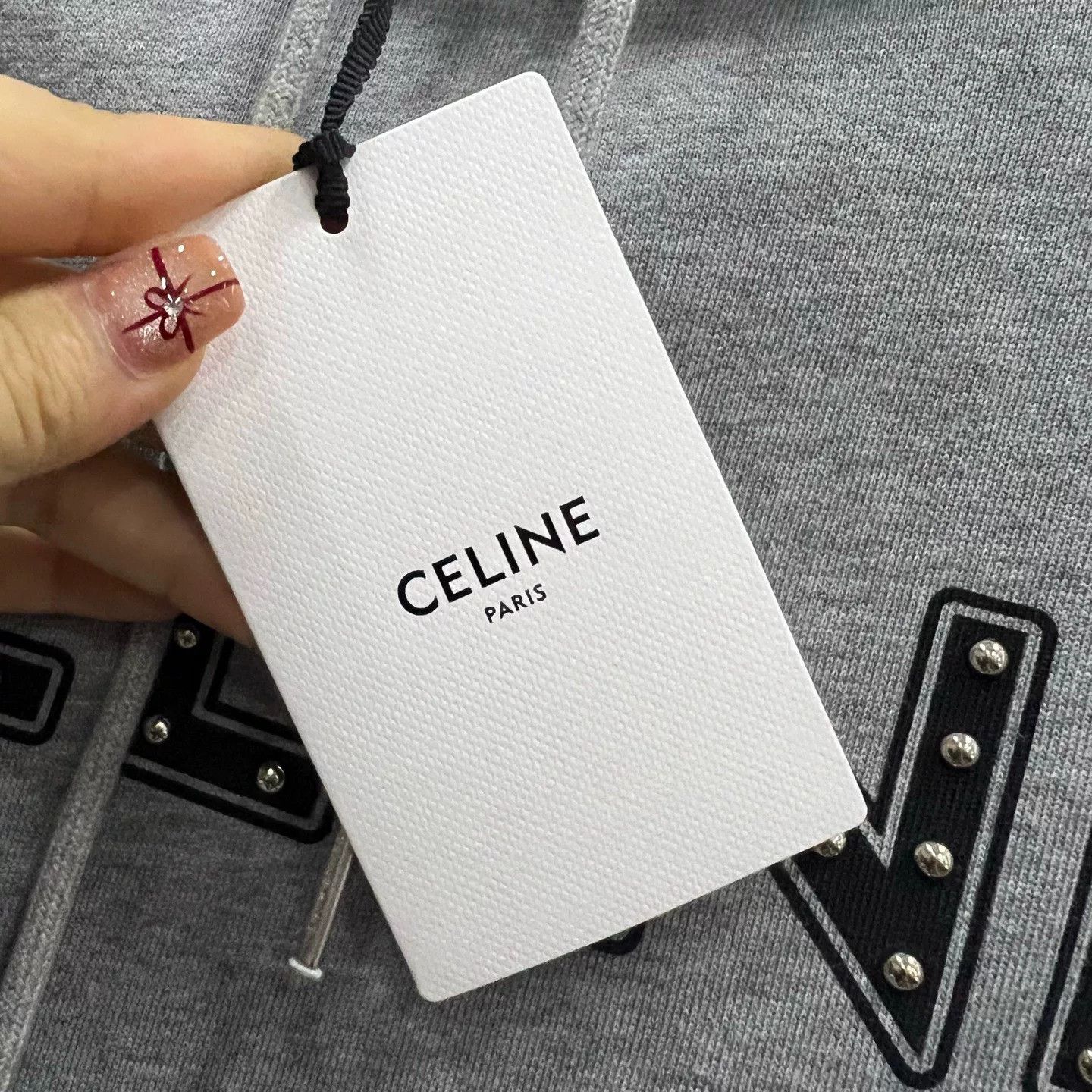 Celine Celine Gray Logo Hoodie with Studs Size US M / EU 48-50 / 2 - 3 Thumbnail