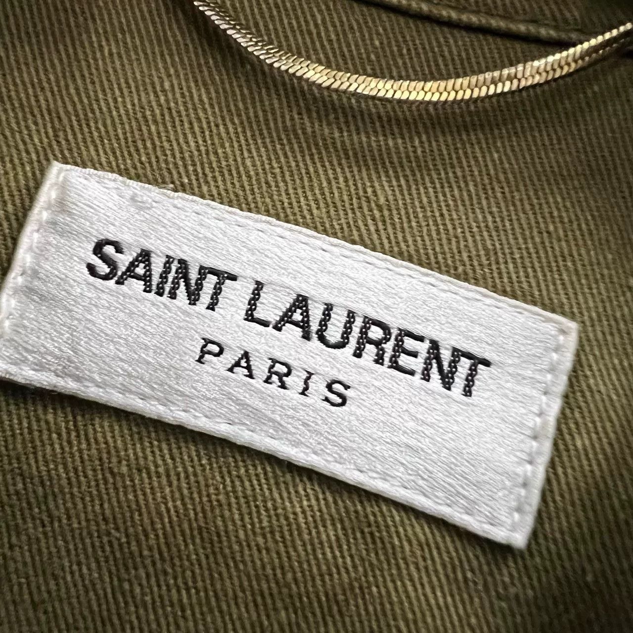 saint laurent green embroidered logo denim jacket