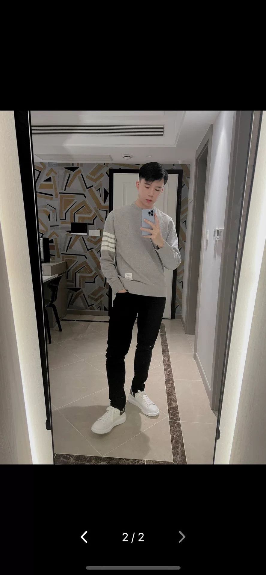 thom browne classic gray striped sweatshirt