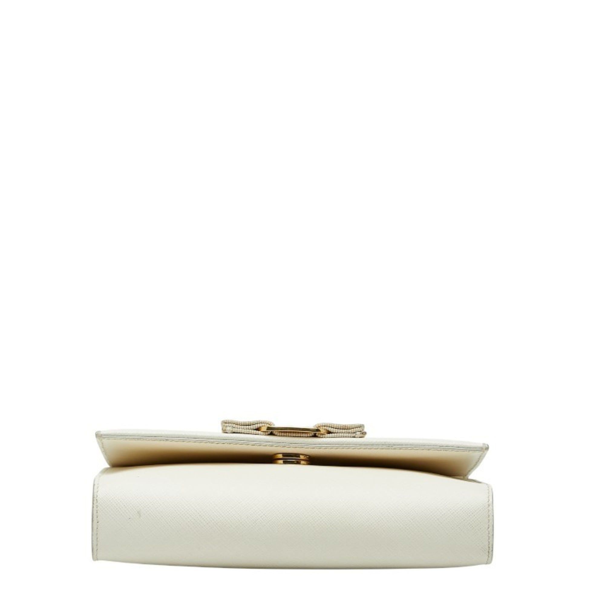 Salvatore Ferragamo Salvatore Ferragamo Vara Ribbon Chain Shoulder Bag AU-22 B558 White/Off-White Leather Women's Size ONE SIZE - 3 Thumbnail