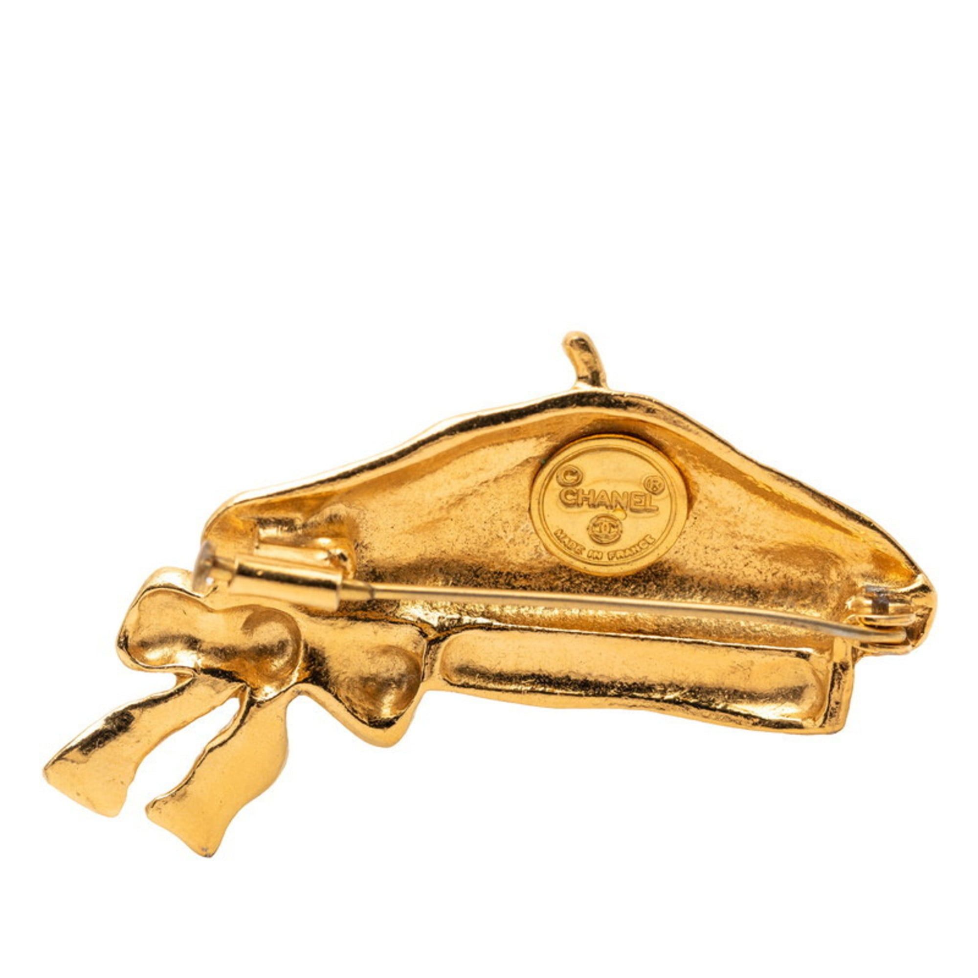 Chanel CHANEL Beret with Ribbon Motif Brooch, Gold Plated, Women's Size ONE SIZE - 3 Thumbnail