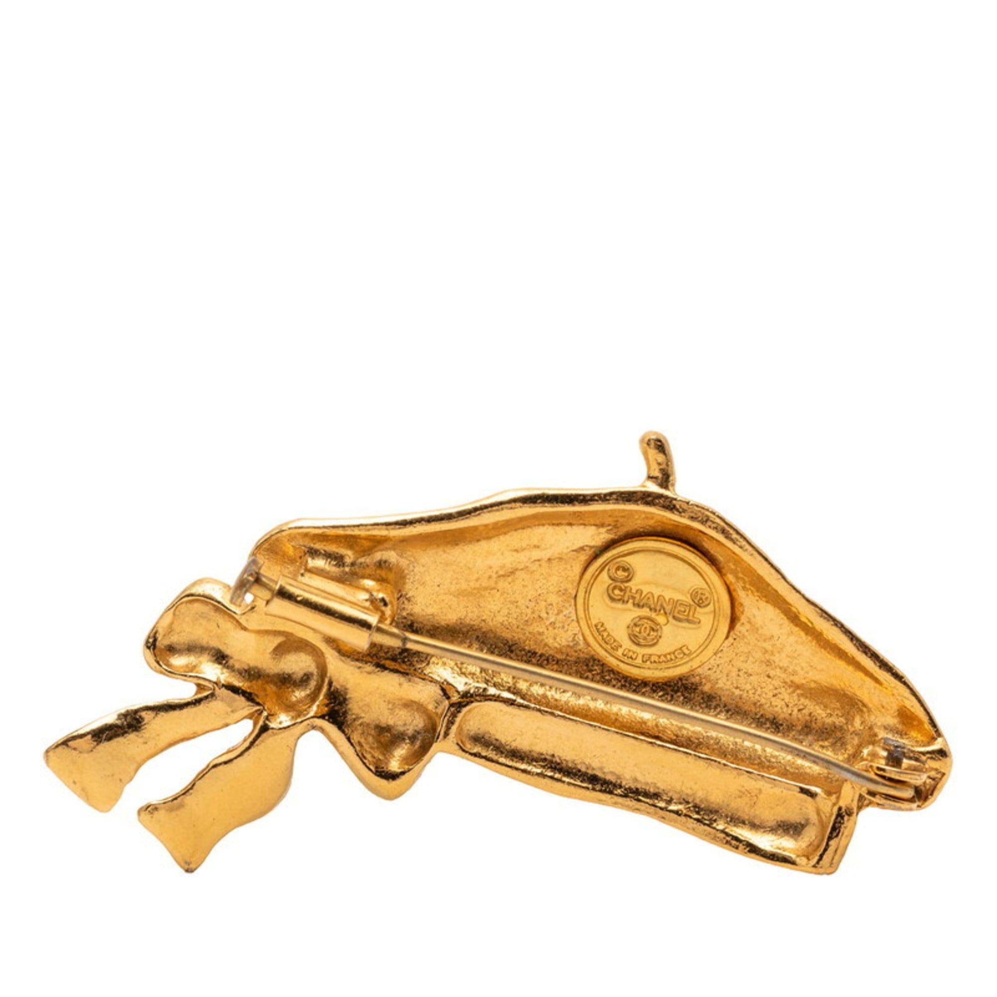 Chanel CHANEL Beret with Ribbon Motif Brooch, Gold Plated, Women's Size ONE SIZE - 2 Thumbnail