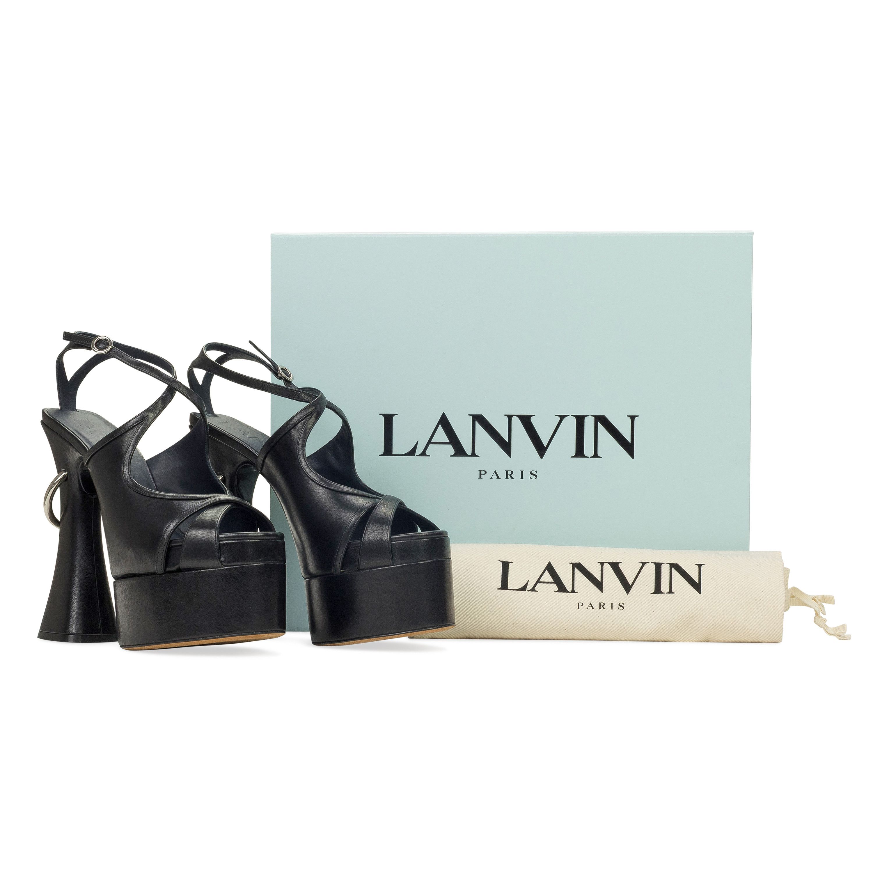 Lanvin BLACK SMILE 105 PLATFORM SANDALS HEELS SIZE 36