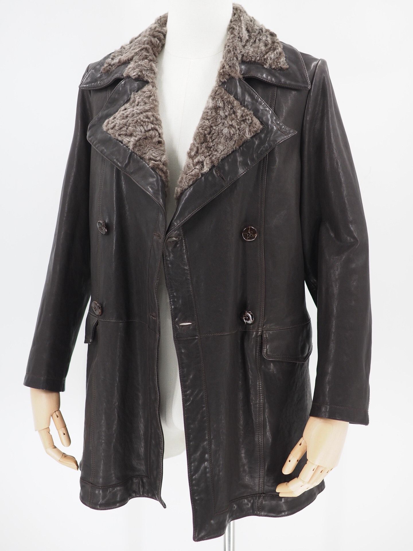 Giorgio Armani Giorgio Armani Brown Lambskin Double-Breasted Coat Size US M / EU 48-50 / 2 - 2 Thumbnail