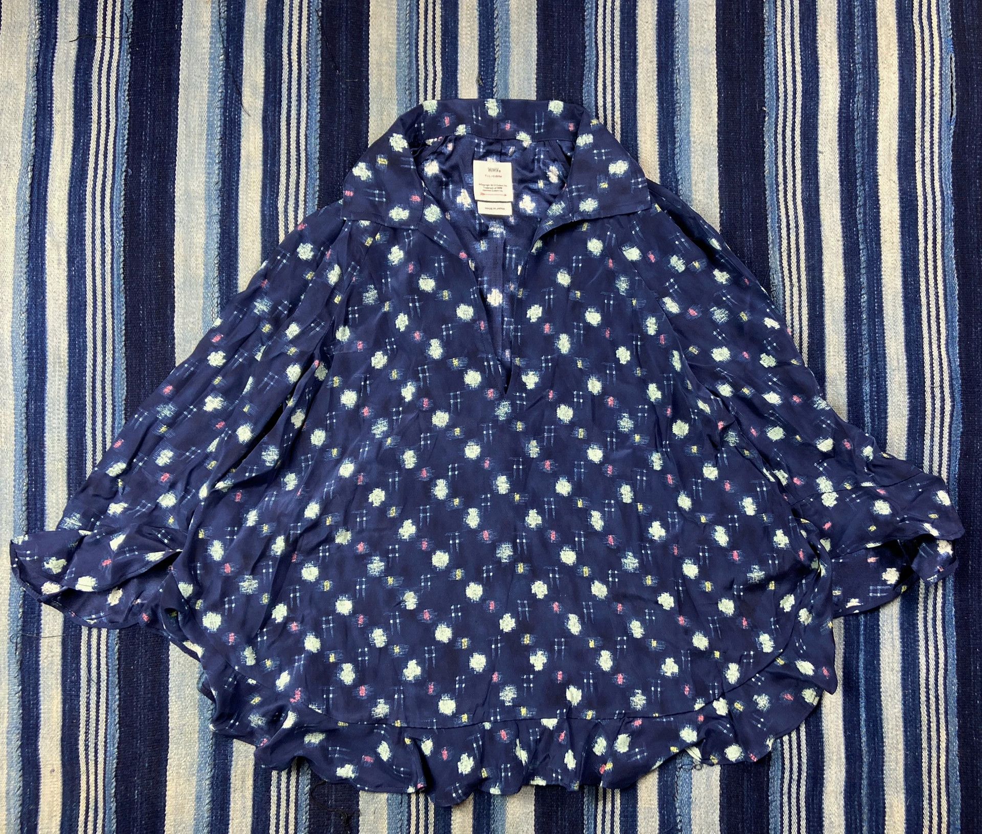 Visvim navy silk ruffle shirt by visvim Size S / US 4 / IT 40 - 3 Thumbnail