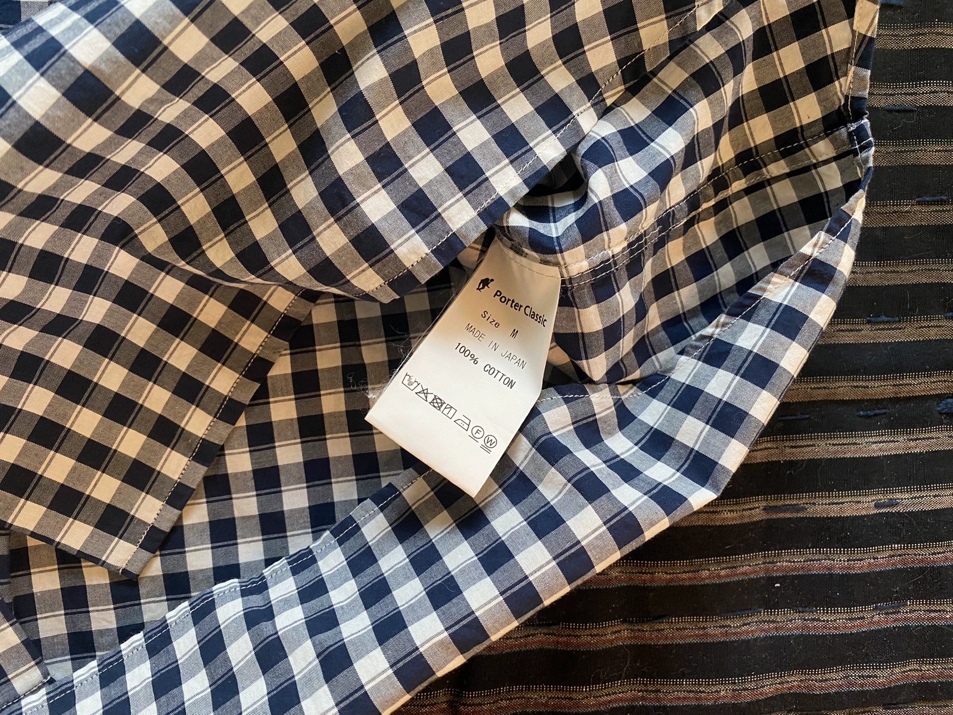 Porter Classic navy roll-up gingham check shirt Size US XL / EU 56 / 4 - 4 Thumbnail