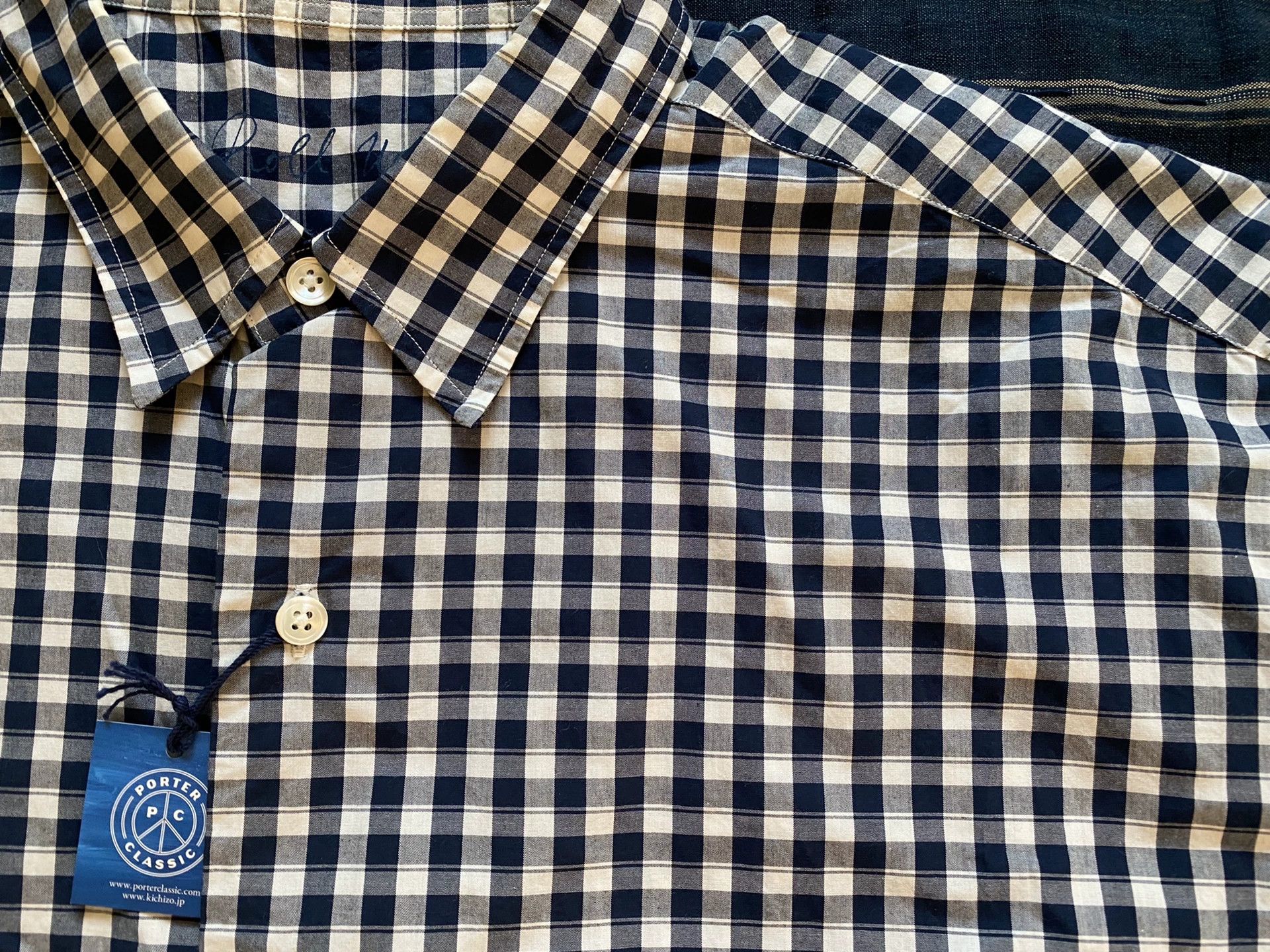 Porter Classic navy roll-up gingham check shirt Size US XL / EU 56 / 4 - 2 Thumbnail