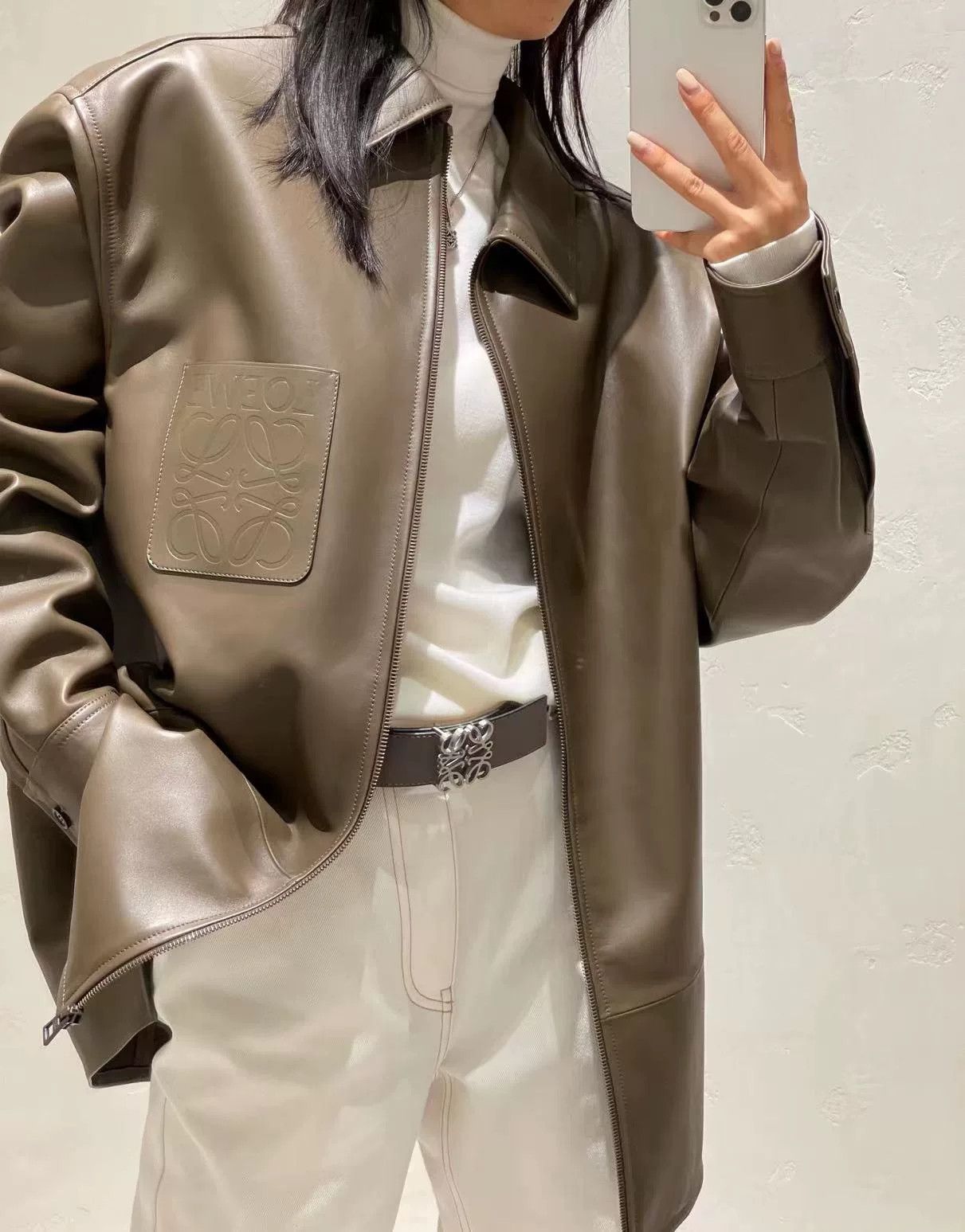 Loewe leather zip-up shirt jacket in dark green Size US L / EU 52-54 / 3 - 2 Thumbnail