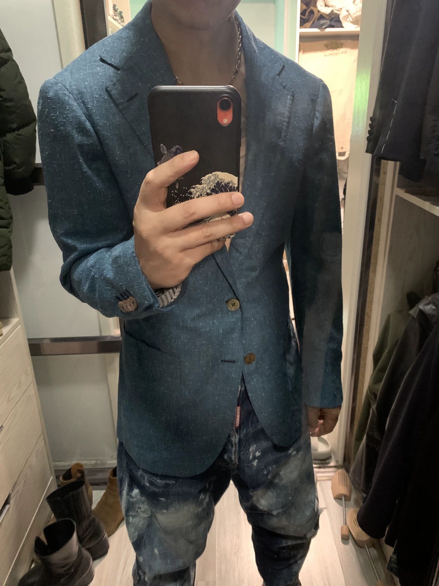 Ring Jacket custom hand-tailored jacket in turquoise blue Size US L / EU 52-54 / 3 - 6 Thumbnail
