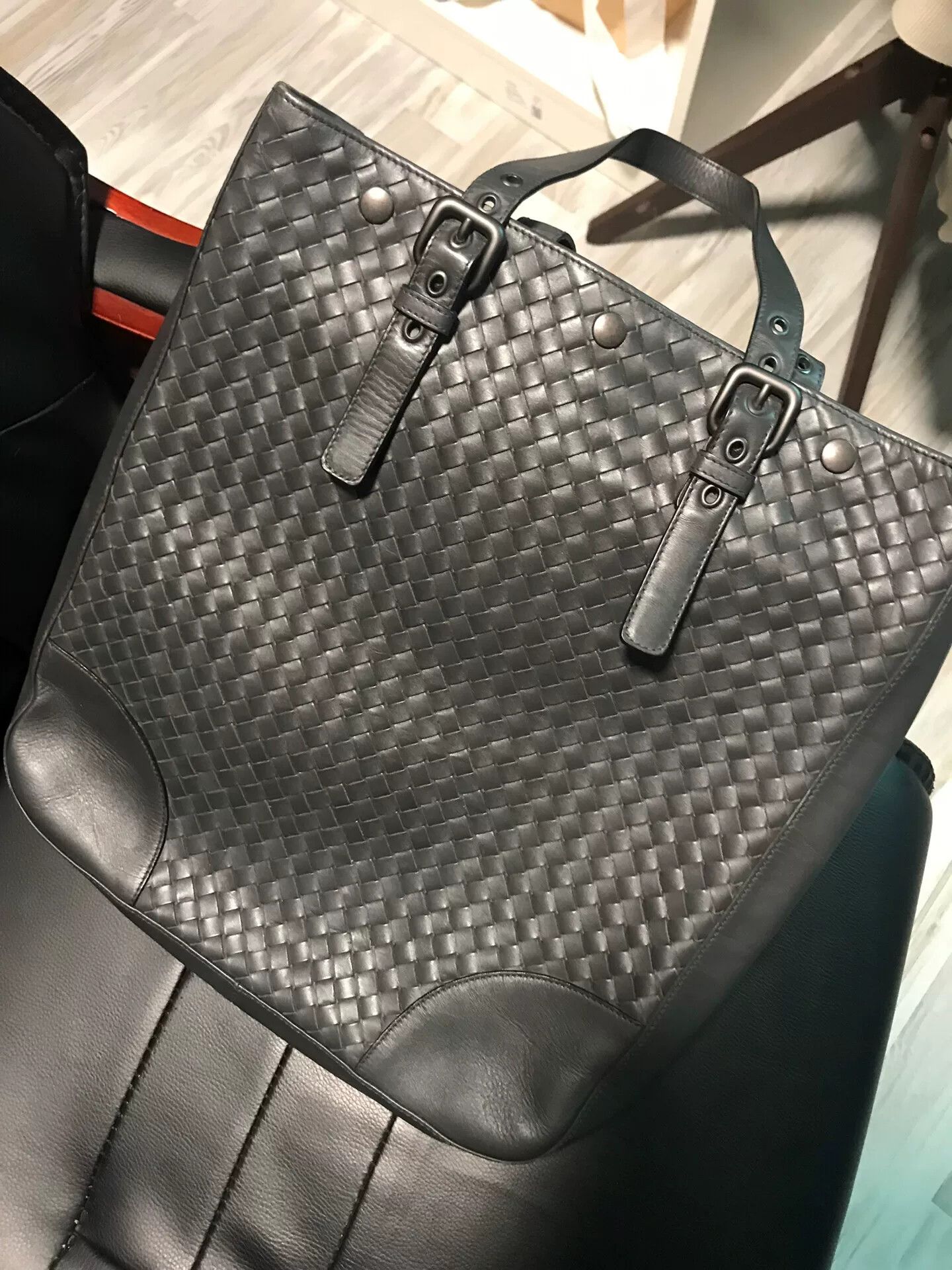 Bvlgari stylish black woven leather tote bag Size ONE SIZE - 4 Thumbnail