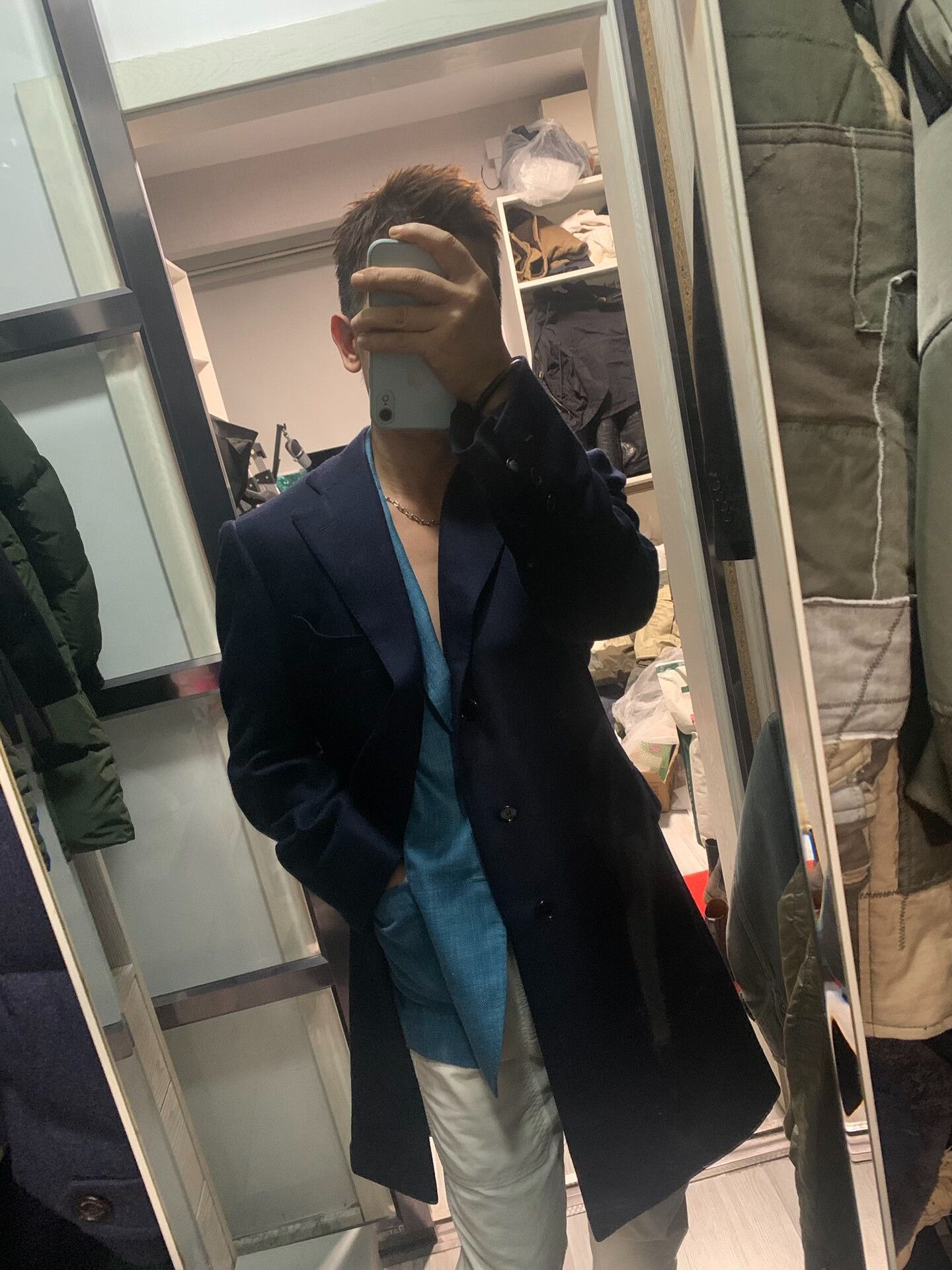 Cesare Attolini navy wool cashmere long coat by cesare attolini Size US L / EU 52-54 / 3 - 7 Thumbnail