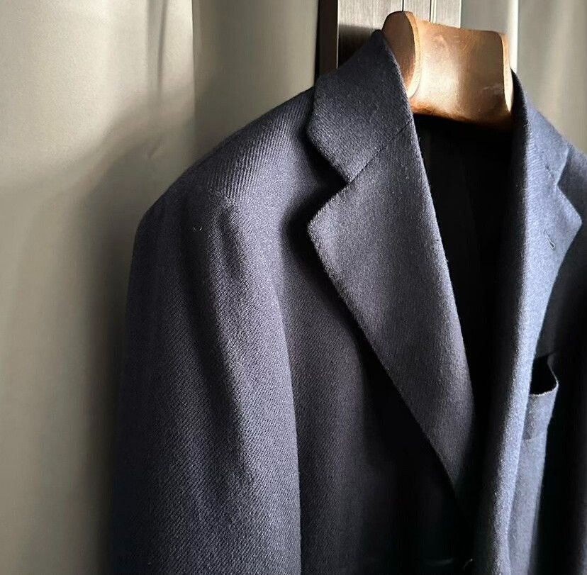 Cesare Attolini navy wool cashmere long coat by cesare attolini Size US L / EU 52-54 / 3 - 3 Thumbnail