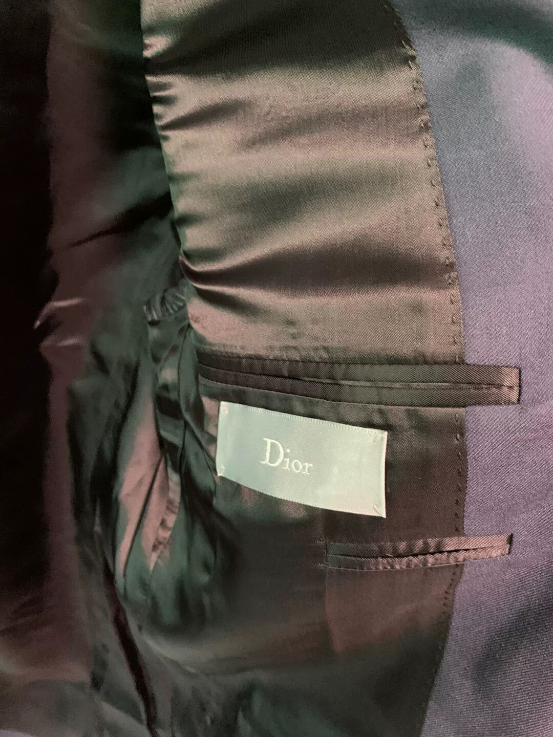 Dior navy wool blazer with leather trim Size US M / EU 48-50 / 2 - 2 Thumbnail