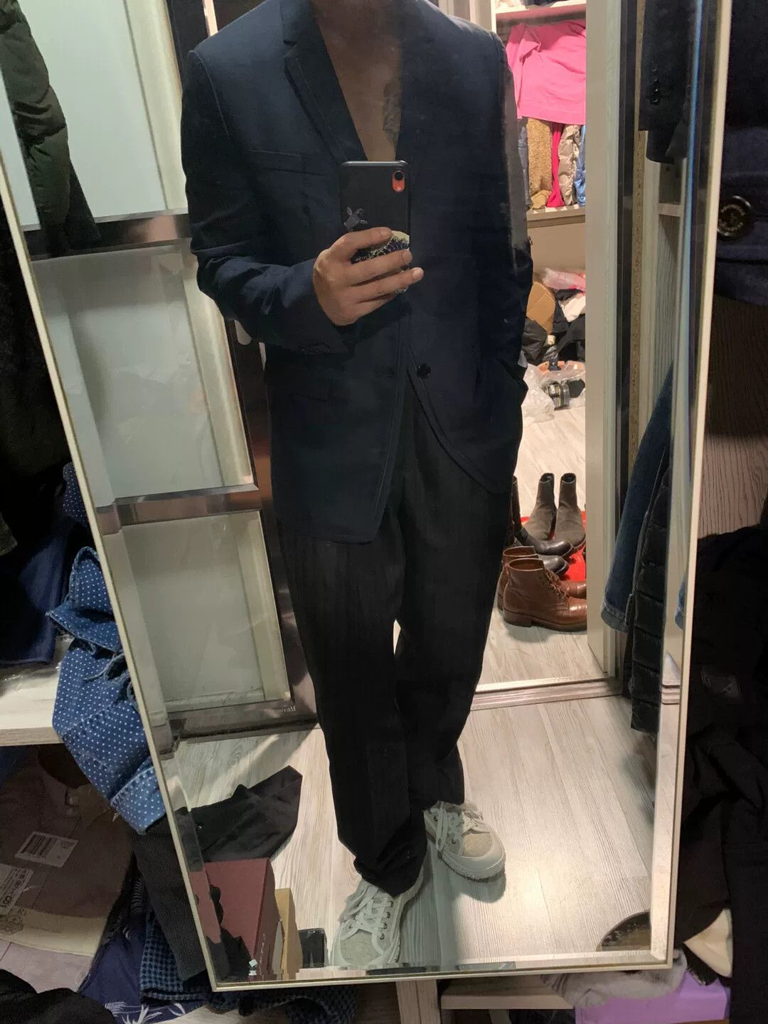 Dior navy wool blazer with leather trim Size US M / EU 48-50 / 2 - 9 Thumbnail