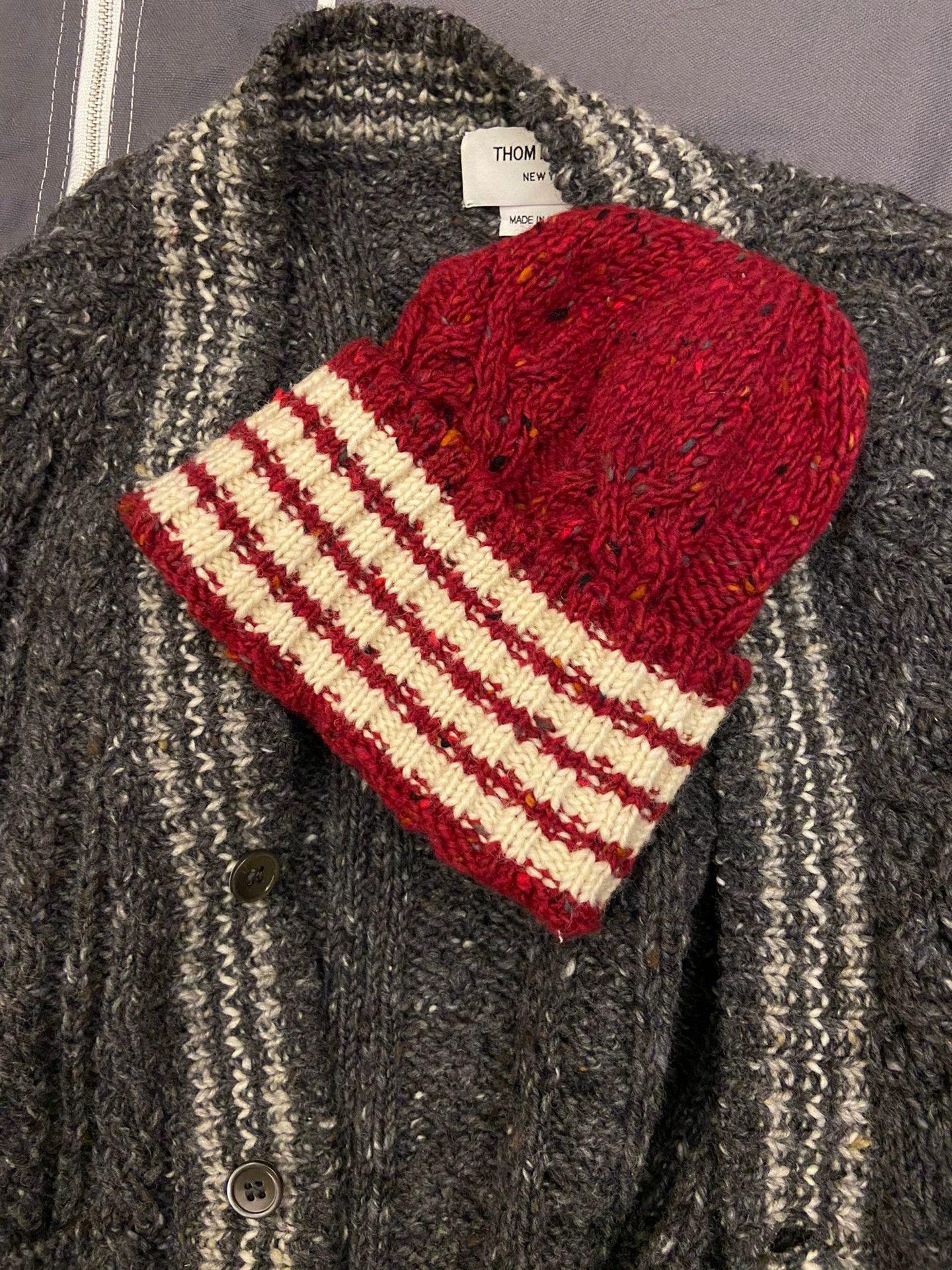 Thom Browne thom browne knitted cap in red and white Size ONE SIZE - 3 Thumbnail