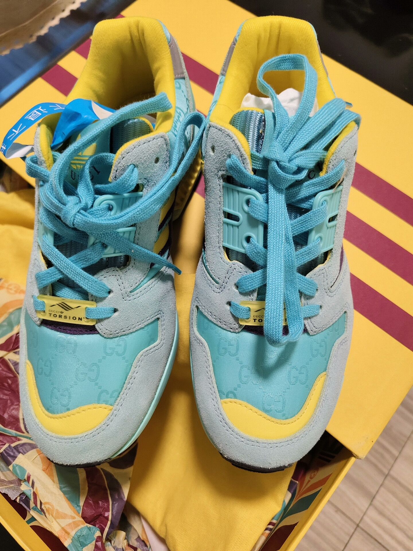 Gucci Gucci x Adidas Blue Yellow Women's Sneakers Size US 5 / IT 35 - 4 Thumbnail