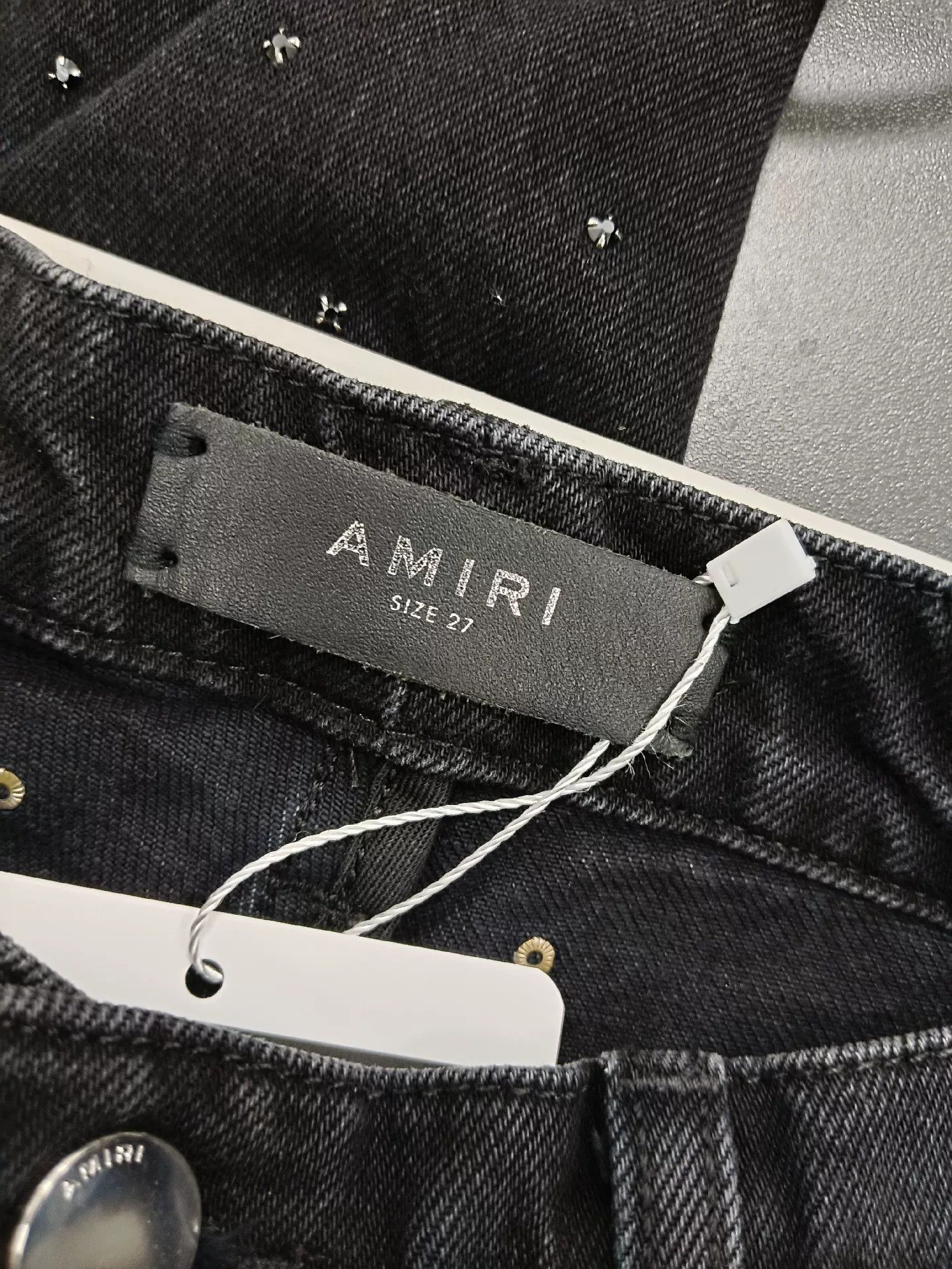 Amiri amiri black distressed denim jeans with rhinestones Size US 27 - 3 Thumbnail