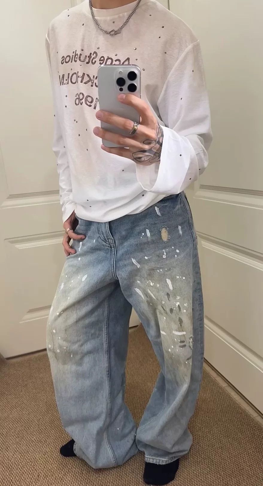 Acne Studios Acne Studios Blue Ink Splash Baggy Jeans Size US 34 / EU 50 - 9 Thumbnail