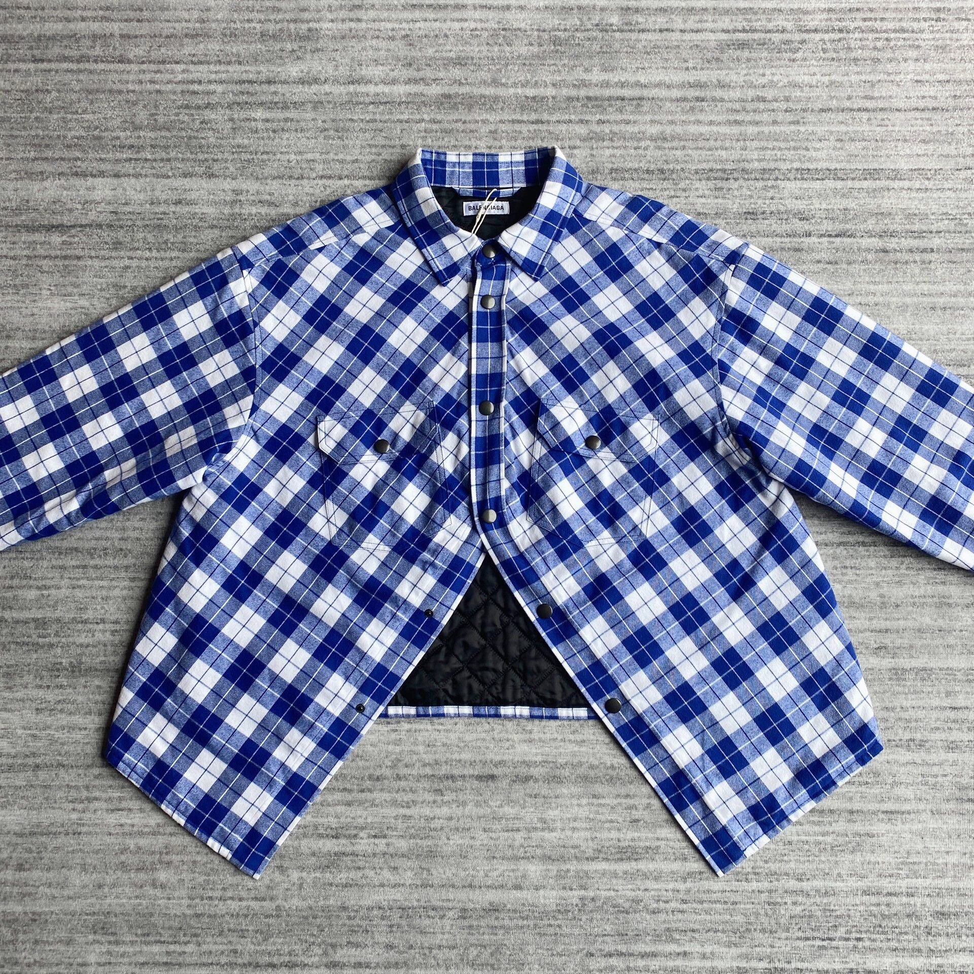 Balenciaga Balenciaga White Blue Checkered Shirt Jacket Size S / US 4 / IT 40 - 2 Thumbnail